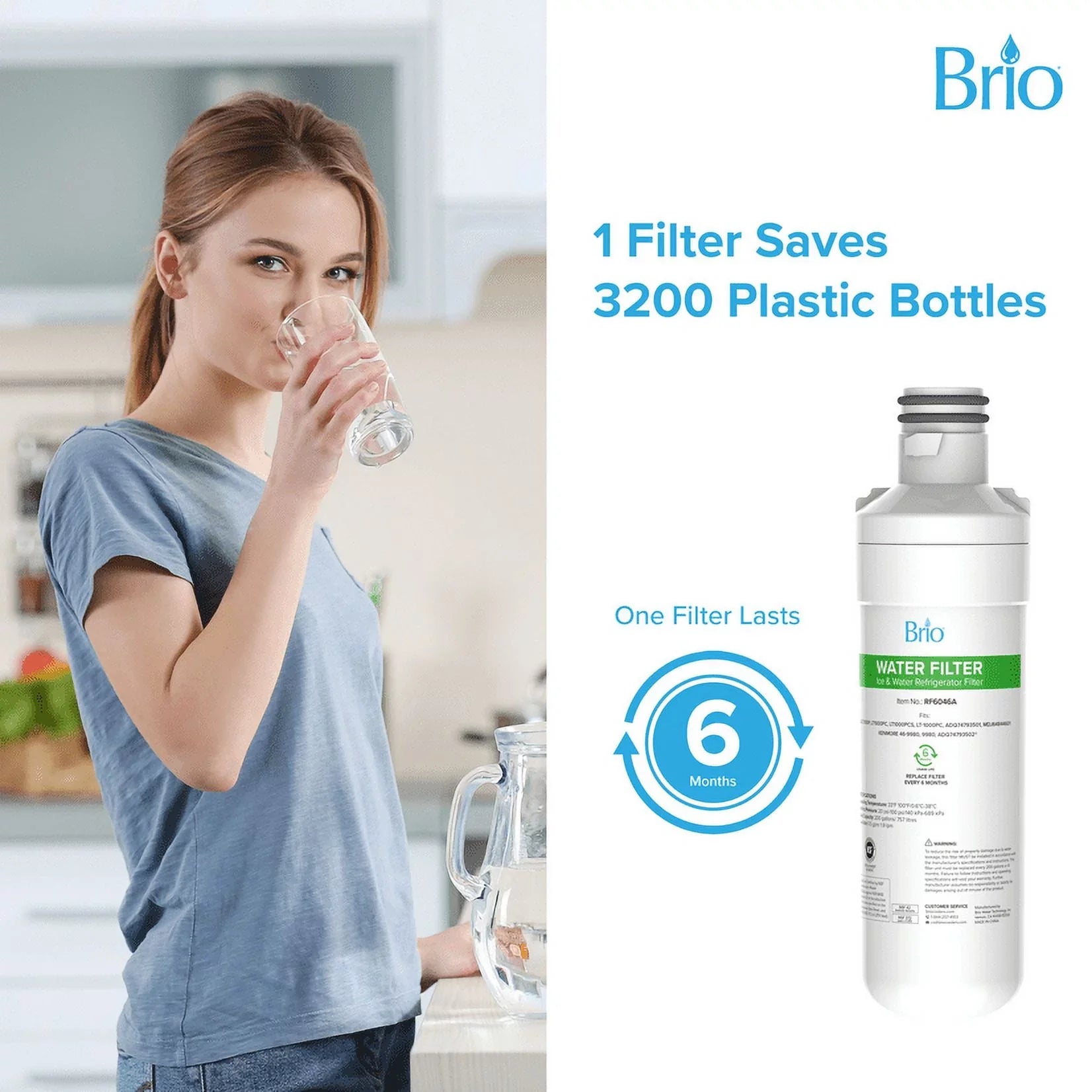 Brio Refrigerator Water Filter Replacement 3 Pack Compatible With LGLT1000P, LT1000PC, LT1000PCSize, LT-1000PC