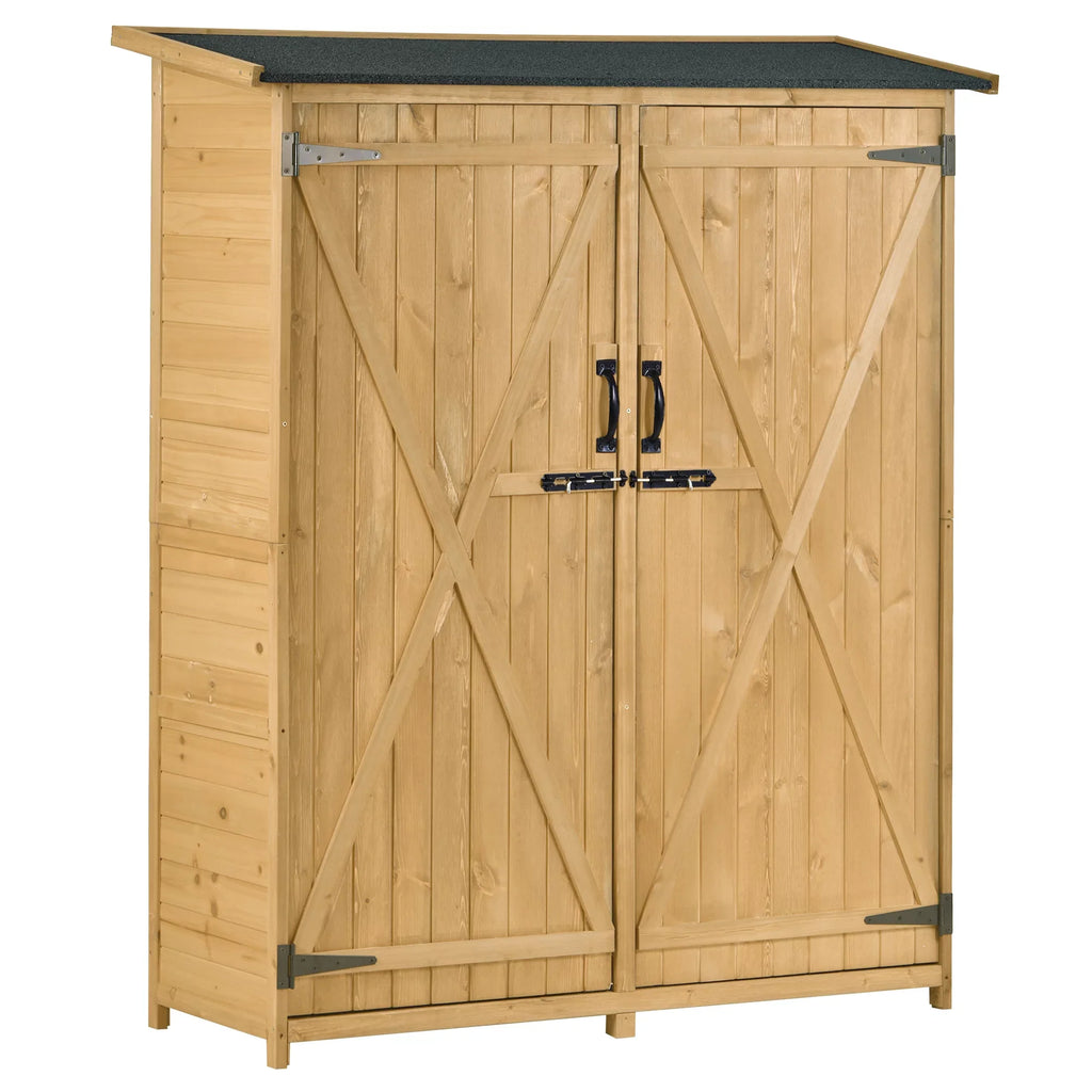 Outdoor 5.3ft Hx4.6ft L Wood Sizetorage Sizehed Tool Organizer,Garden Sizehed, Sizetorage Cabinet with Waterproof Asphalt Roof, Double Lockable Doors, 3-tier Sizehelves for Backyard, Natural