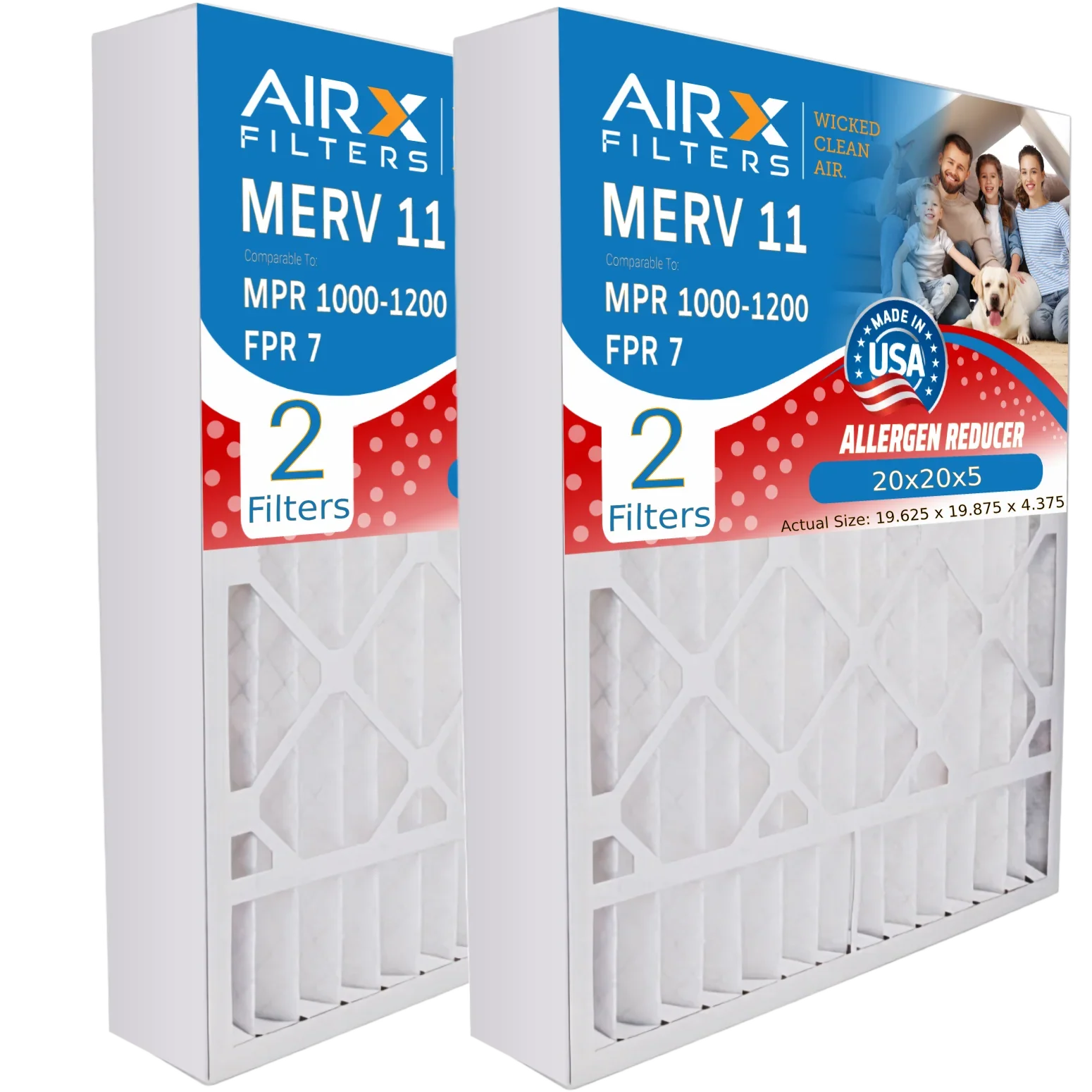 20x20x5 Air Filter MERV 11 Comparable to MPR 1000, MPR 1200 & FPR 7 Compatible with Lennox X0585 Air Filter 2 Pack by AIRX FILTERSize WICKED CLEAN AIR.