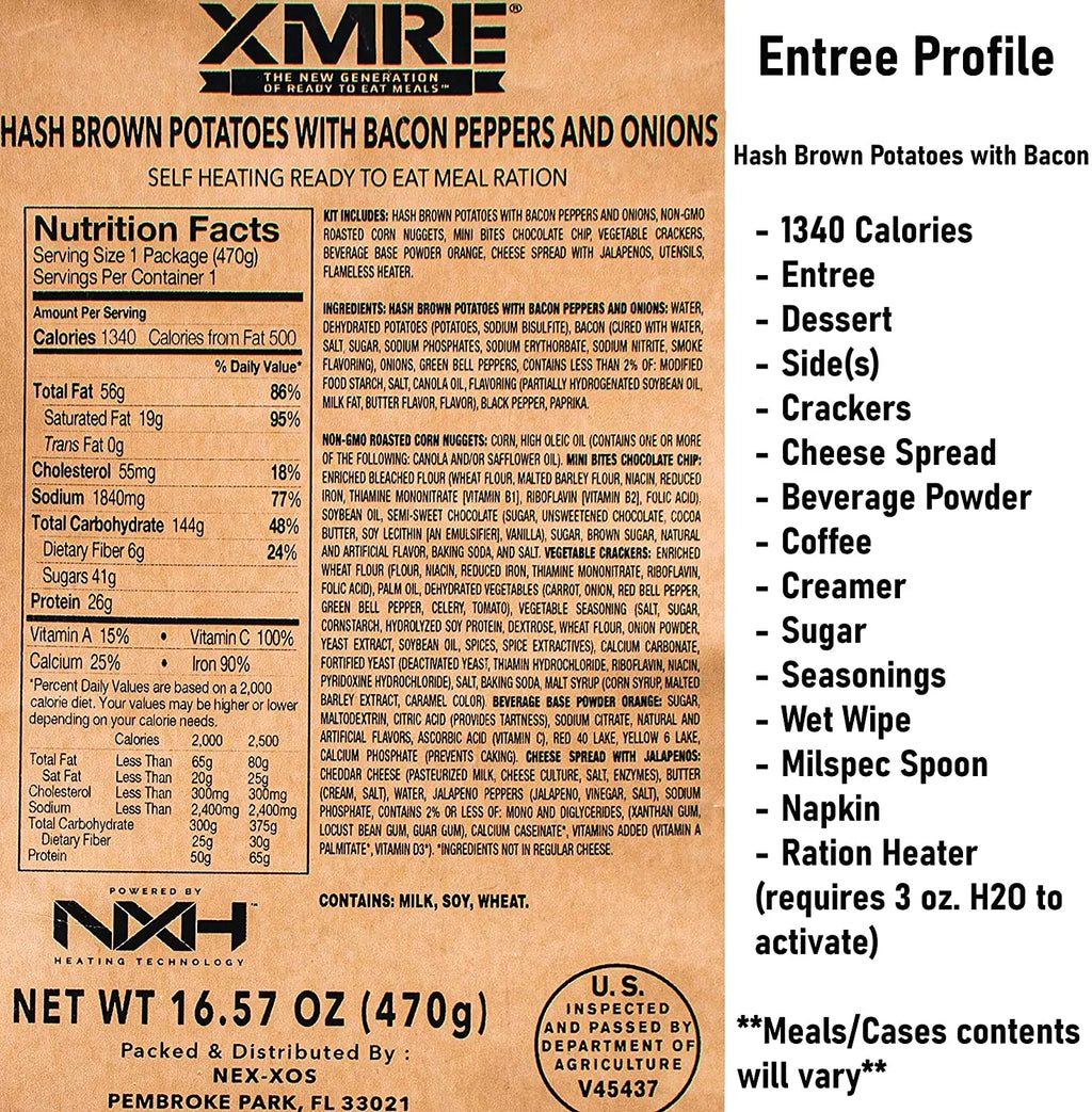 XMRE 1300XT Freshly Packed in the Past 60 Days MRE Meals Ready to Eat. 12 Meals per Case. Includes Assortment of Delicious Entrees, Sizeide Dishes, Beverage Mix, Military Sizetyle 1300 Calories.