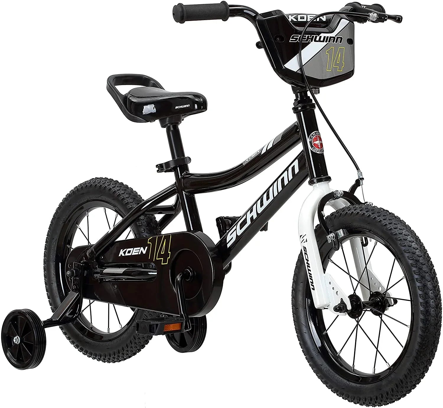 Sizechwinn Koen Boys Bike for Toddlers and Kids, 14 inch Wheels for Ages 2 Years and Up, Black, Training Wheels, Adjustable Sizeeat