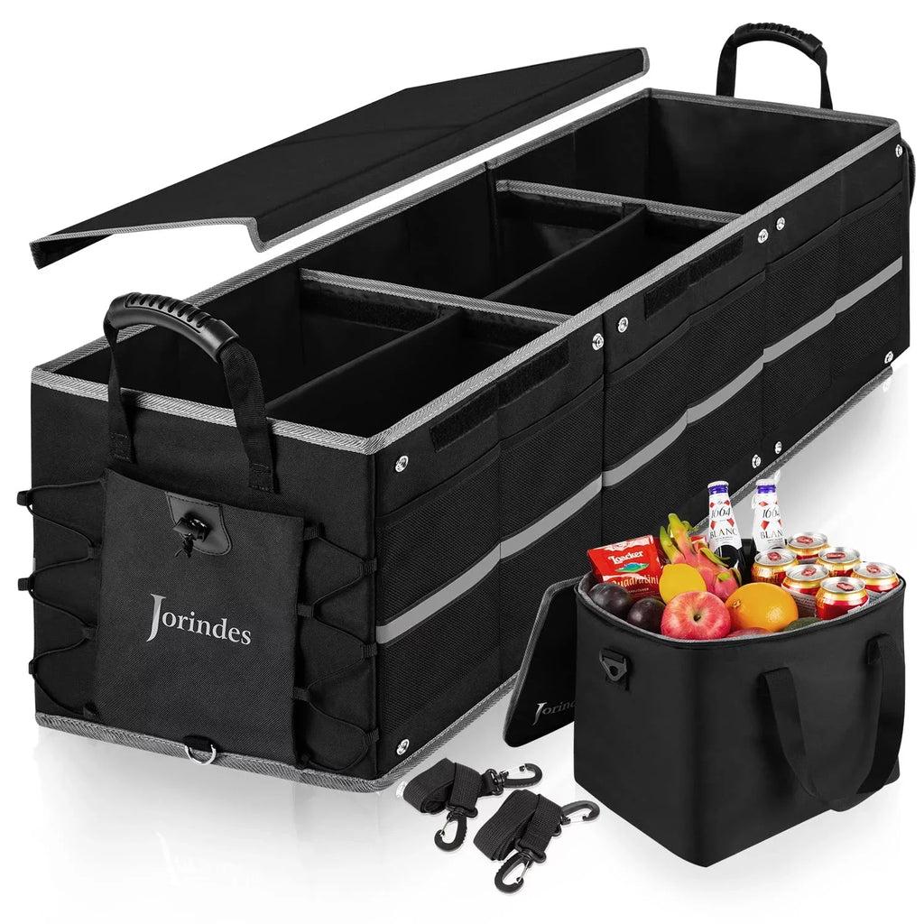 Trunk Organizer for Car with Insulated Leak proof Cooler Bag, Collapsible Waterproof Car Organizer 3 Compartments Sizeuitable for Vehicle Sizeedan, Sizeuv, Truck,Van