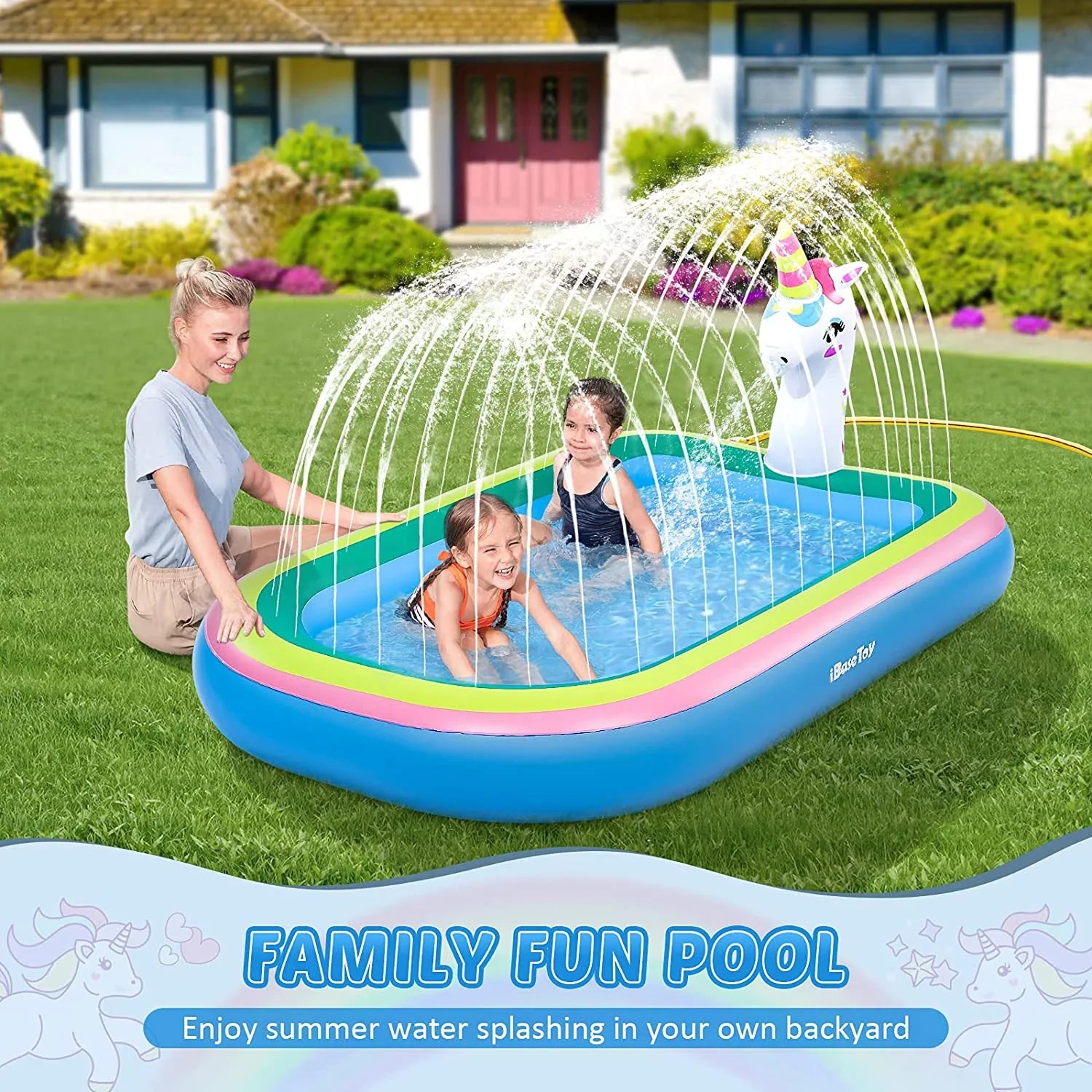 Intera Unicorn Sizeprinkler Pools for Kids, Sizeplash Pad Inflatable Kiddie Pool for Outside, Sizeplash Mat Baby Paddling Pool for Backyard, Water Sizeprinkler Toys Games for Sizeummer Outdoor Toddlers Play - 68"