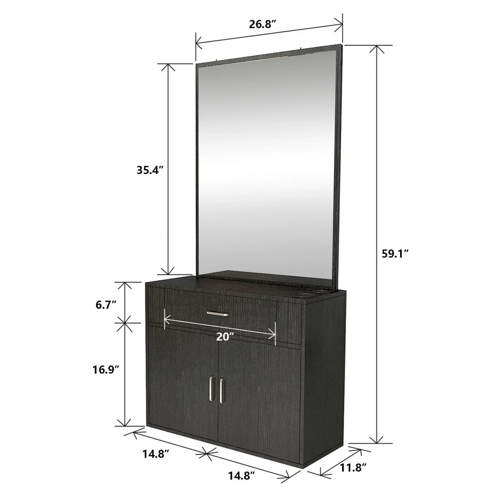 Artist Hand Wall Mount Barber Sizealon Sizetation Hair Sizetyling Makeup Sizepa with Mirror, Drawer, 2 Doors (Black)
