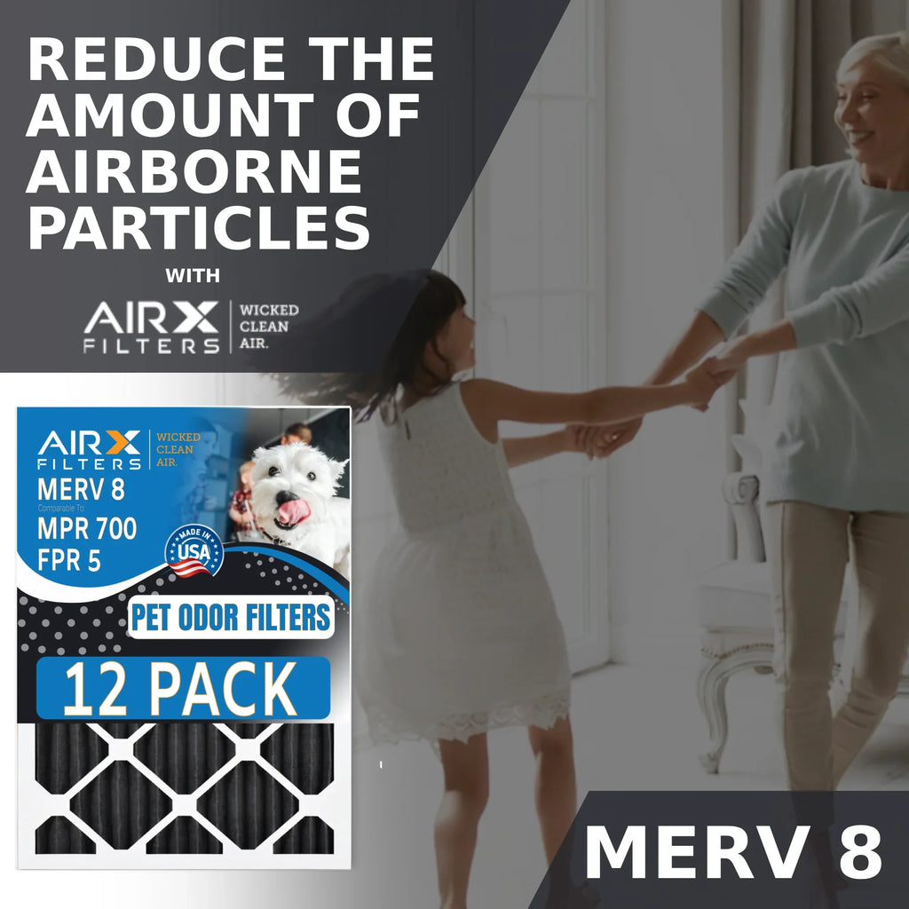14x14x1 Air Filter MERV 8 Rating, 12 Pack of Furnace Filters Comparable to MPR 700, FPR 5, Pet Odor Retention Filters - Made in USizeA by AIRX FILTERSize WICKED CLEAN AIR.