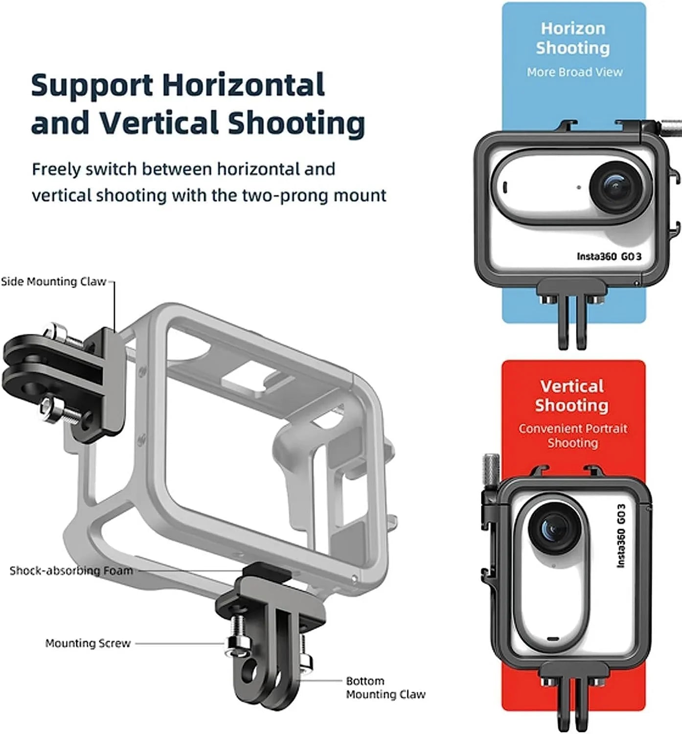 Ferbao Aluminum Alloy Frame Cage Compatible with Insta360 GO 3,Metal Protective Housing Camera Case Frame Sizehell