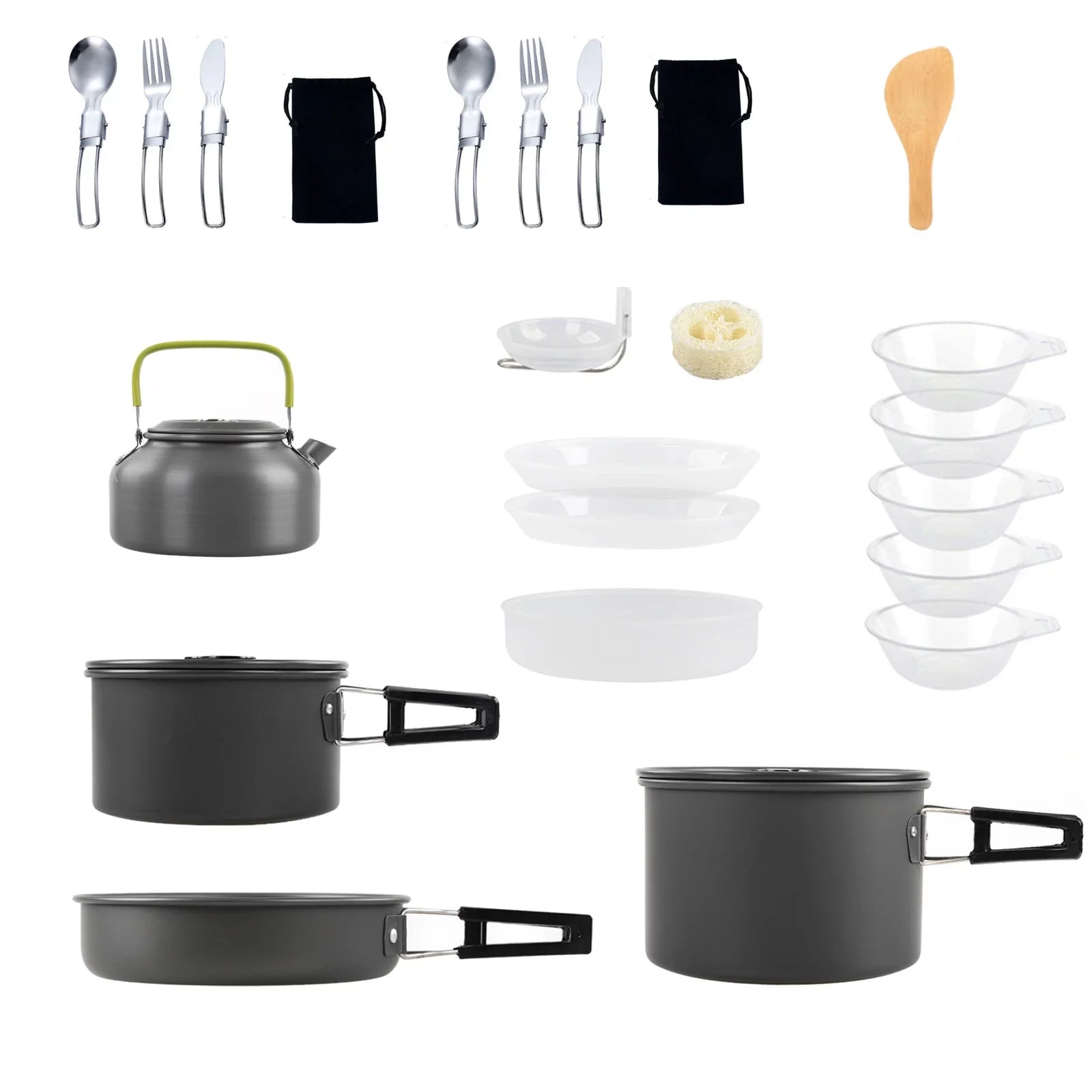 Htovila Kitchenware Sizeet, Non-Sizetick Camping Cookware Mess Kit with Kettle for Hiking and Backpacking