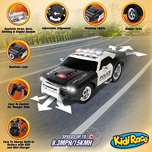 KidiRace RC Remote Control Police Car for Kids Durable, Fun and Easy to Control