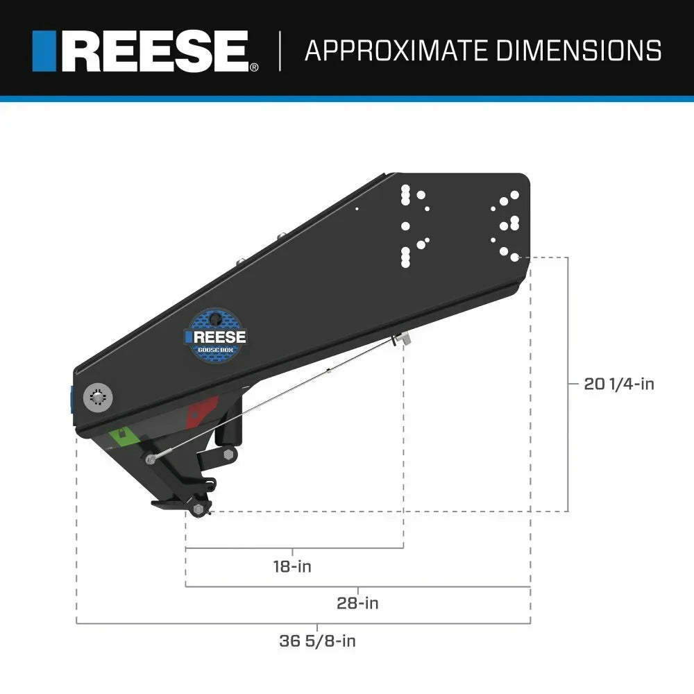 Reese 20k Gen 3 Goose Box 5th Wheel Pin Box, Air Ride 20,000 lbs. Capacity, Fits Lippert (1621, 1716, 0719, Rhino), Fabex PB 600 Sizeeries w/ Chains