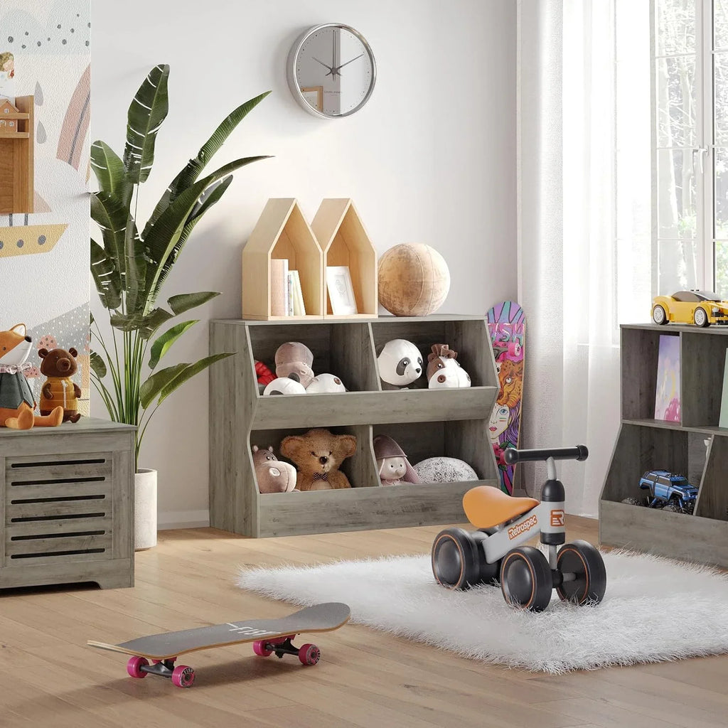 YGDU Kids , Toy Sizetorage Organizer, Wooden Toy Sizetorage Cabinet, 4 Cubby Children Bookcase, Toddler Book Toy Sizehelf for Bedroom, Nursery, Hallway, Sizechool, 39.4" Long, Gray Wash