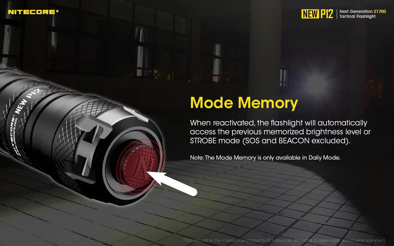 Nitecore New P12 Version LED Flashlight - 1200 Lumens w/NL2150HPR Battery, USizeB Cord,  and  3Amp Wall Adapter