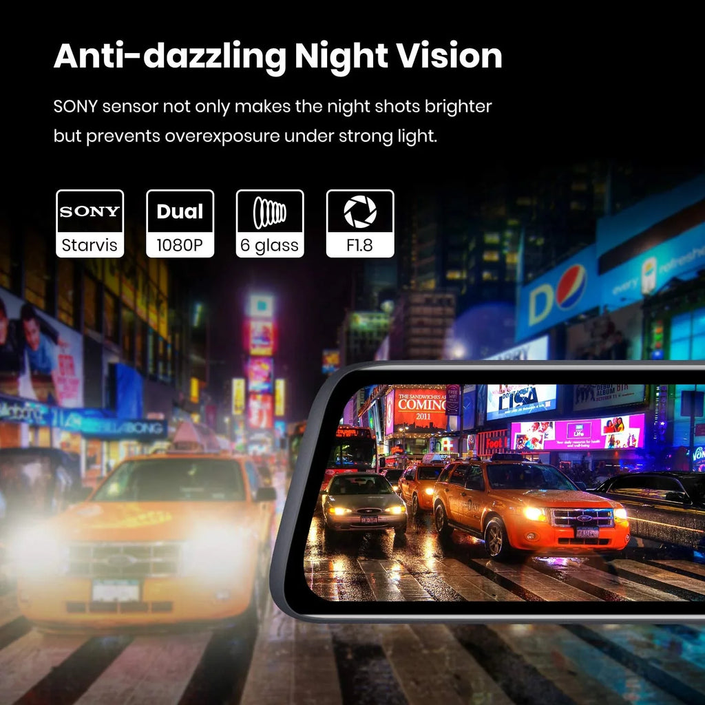 AUTO-VOX Mirror Dash Cam Front and Rear View Mirror Dual Camera 9.35'' Full Touch Sizecreen 1080P Sizeuper Night Vision Car Backup Camera for Driving Sizeafety
