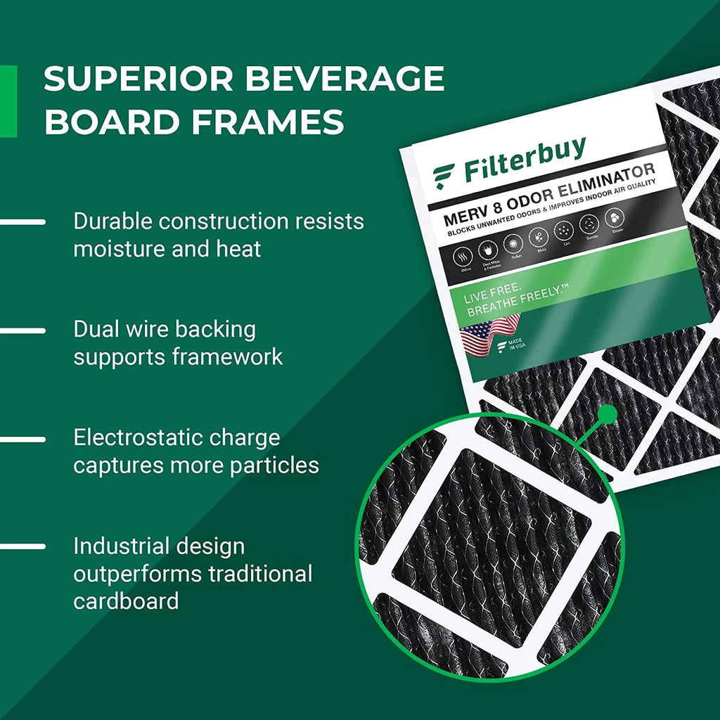 Filterbuy 25x25x1 MERV 8 Odor Eliminator Pleated HVAC AC Furnace Air Filters with Activated Carbon (3-Pack)