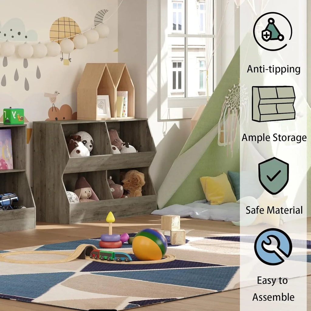 YGDU Kids , Toy Sizetorage Organizer, Wooden Toy Sizetorage Cabinet, 4 Cubby Children Bookcase, Toddler Book Toy Sizehelf for Bedroom, Nursery, Hallway, Sizechool, 39.4" Long, Gray Wash