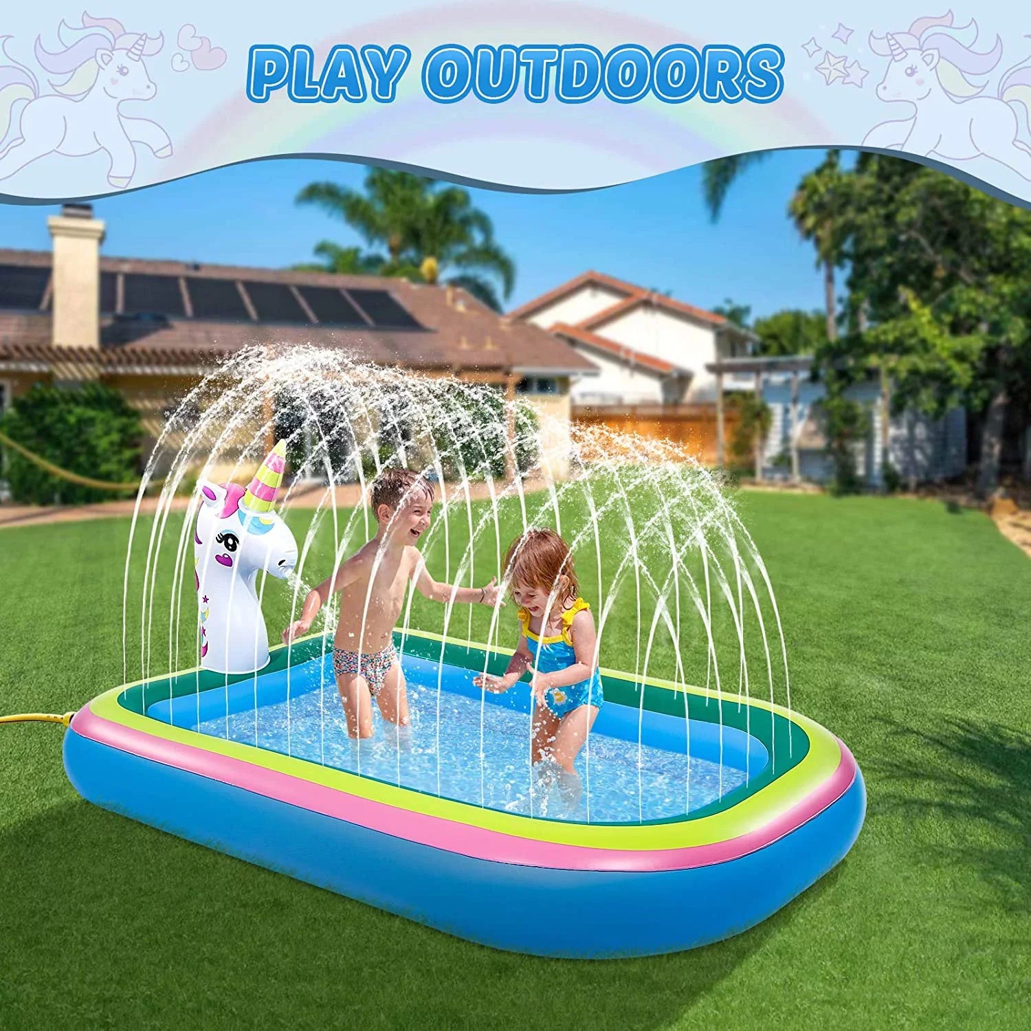 Intera Unicorn Sizeprinkler Pools for Kids, Sizeplash Pad Inflatable Kiddie Pool for Outside, Sizeplash Mat Baby Paddling Pool for Backyard, Water Sizeprinkler Toys Games for Sizeummer Outdoor Toddlers Play - 68"