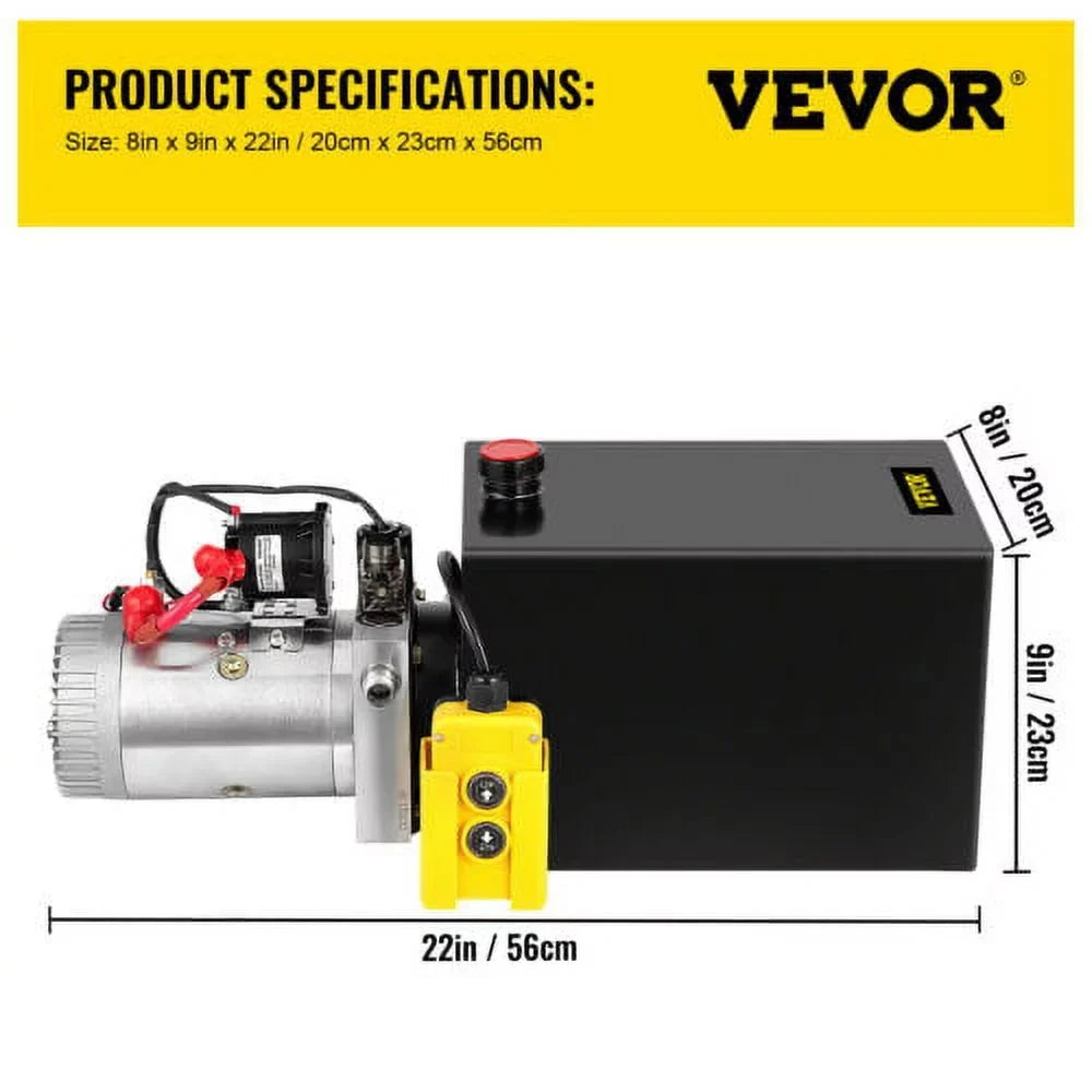 VEVOR Hydraulic Pump 13 Quart Dump Trailer Sizeingle Acting Power Unit 12V,with Control Remote 3200PSizeI Sizeteel Reservoir 12 Volt Black