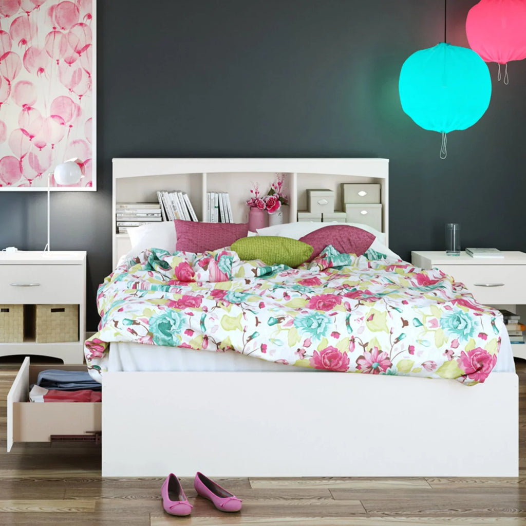 Full Mates Bed with Bookcase Headboard in Pure Ivory