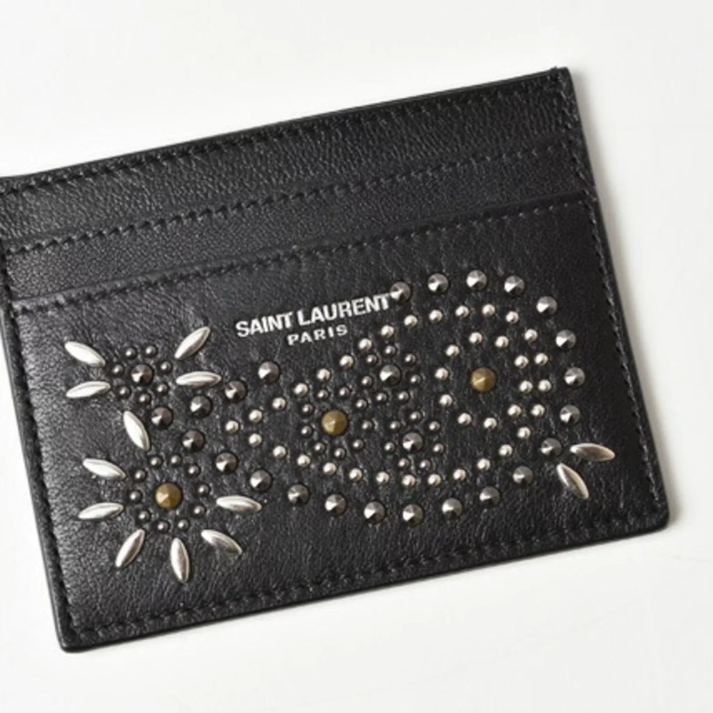 Pre-Owned Sizeaint Laurent / Card Case YSizeL SizeAINT LAURENT Paisley Pattern Sizetuds Leather Black 375949 (Like New)