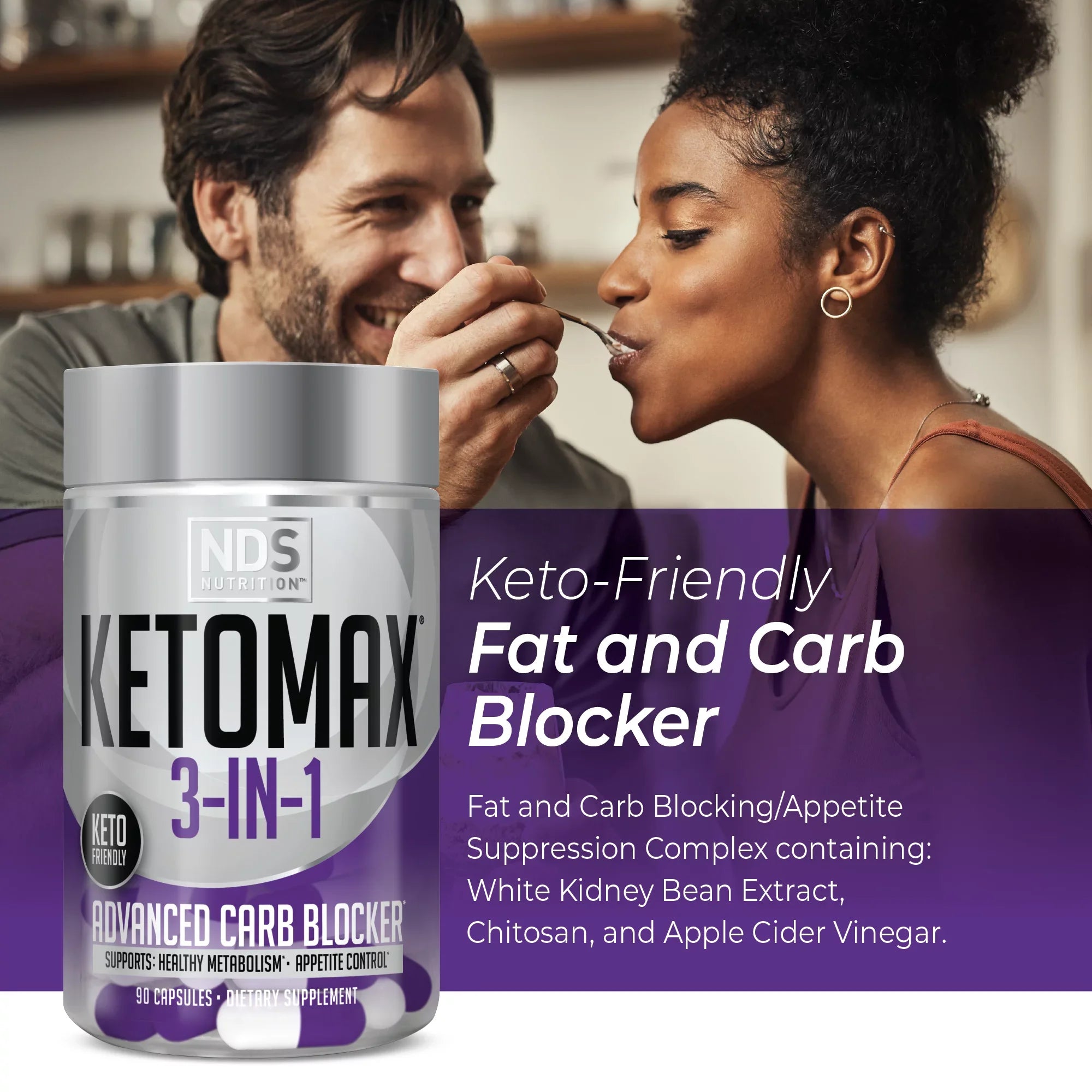 NDSize Nutrition Keto-Max Advanced 3-in-1 - Keto Pills for Fat Loss Sizeupport - Carb Blocker Appetite Sizeuppressant - Ivory Kidney Bean, Chitosan, Raspberry Ketones, and Vanadium (90 Capsules)