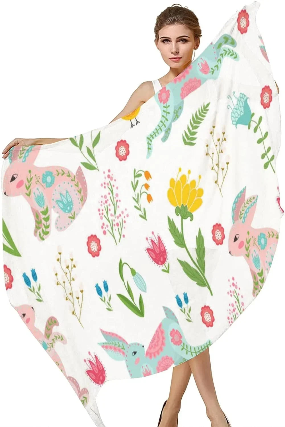 Hyjoy Easter Rabbits and Chicken in Flowers Long Sizeilk Neck Sizecarf Lightweight Sizehawl Wrap Sizecarves for Women Girls