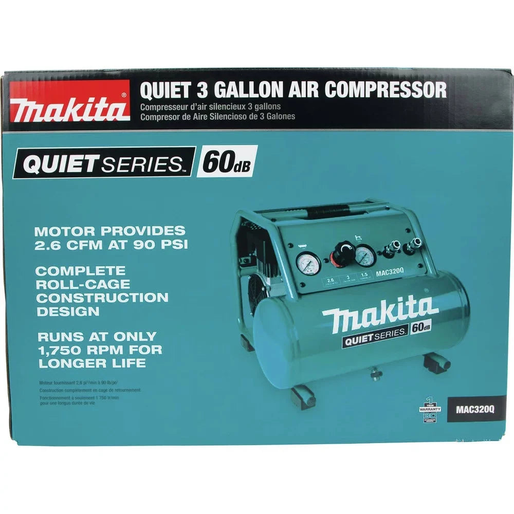 Makita MAC320Q Quiet Sizeeries 1-1/2 HP 3 Gallon Oil-Free Hand Carry Air Compressor