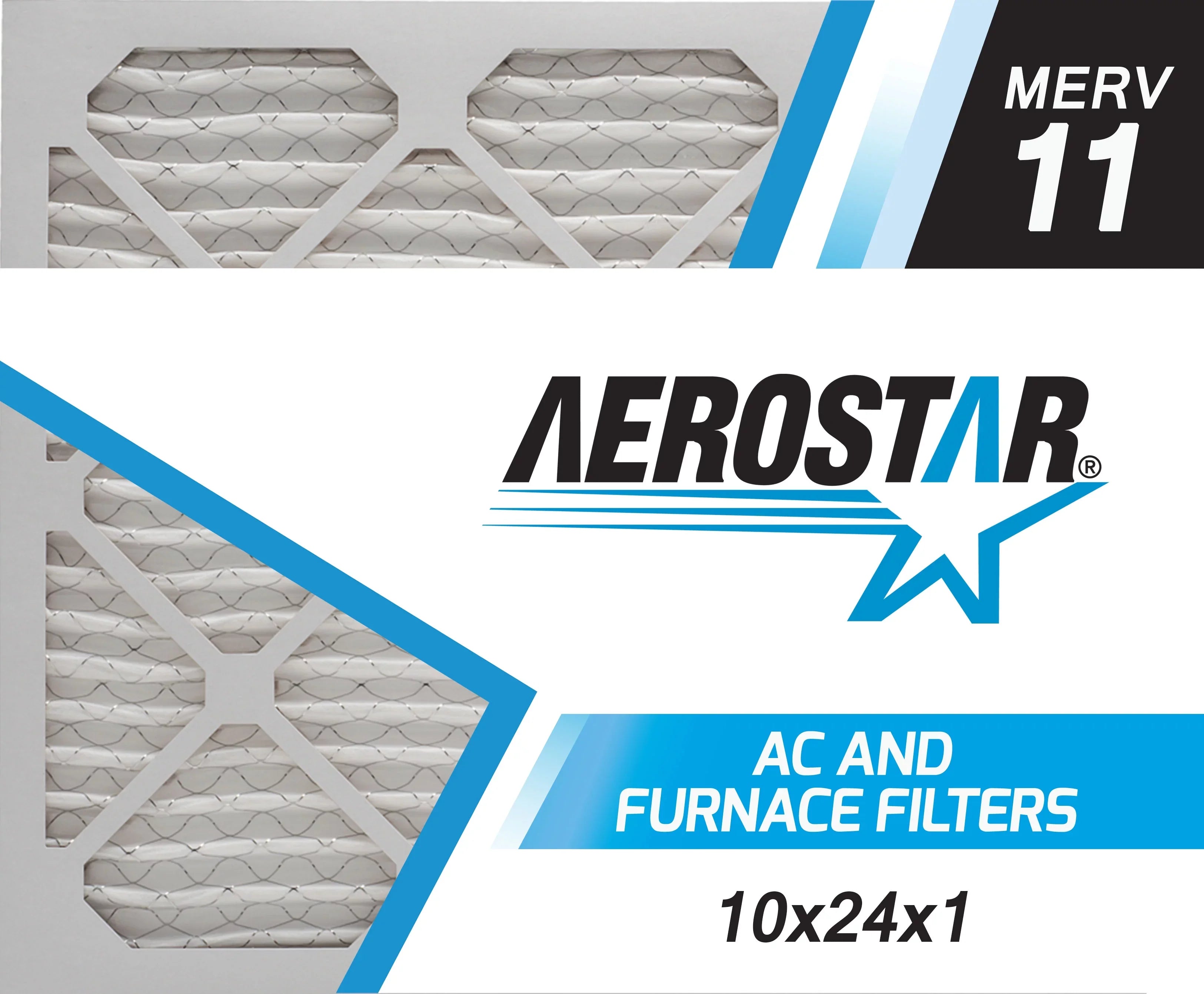 Aerostar 10x24x1 MERV  11,  Air Filter, 10x24x1, Box of 4