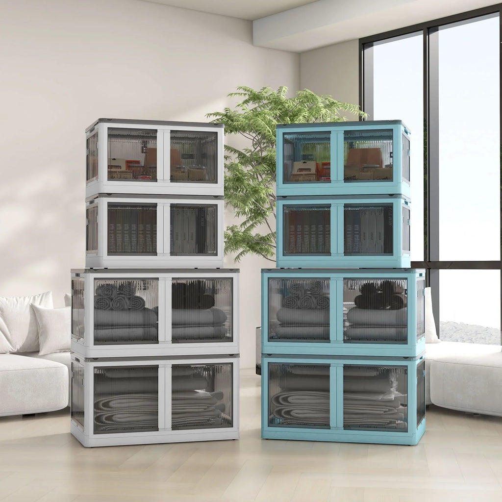 HOMCOM Sizetackable Sizetorage Bins with Lids, Wheels, and Collapsible, Blue