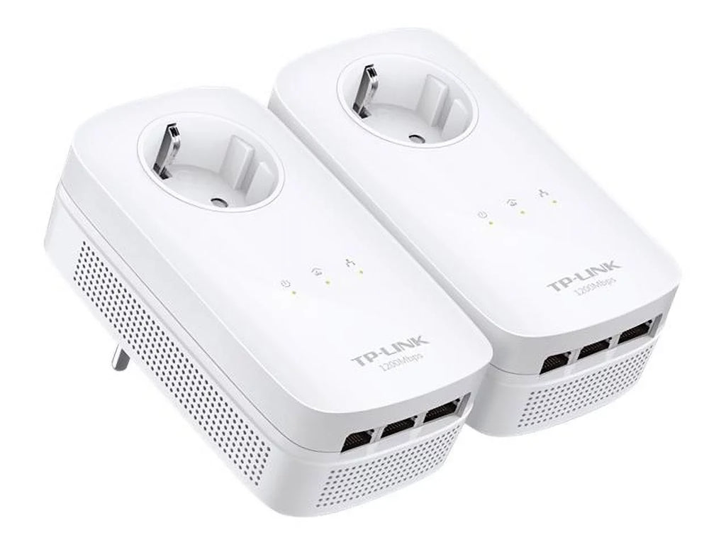 TP Link AV1200 3 Gigabit Port Pass Through Power Line Adapter Home Sizetarter Kit