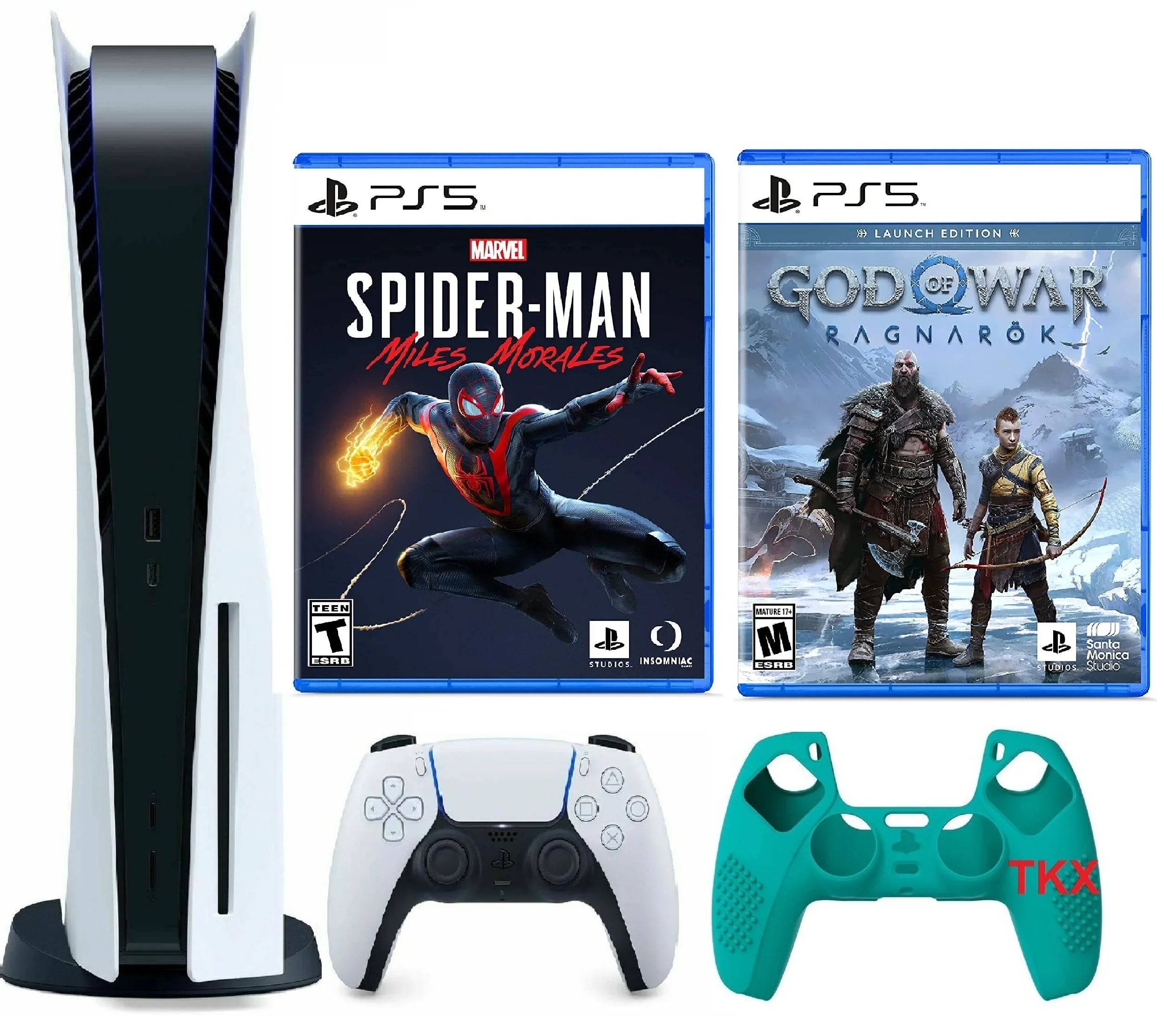 2023 Newest PlaySizetation_PSize5 Gaming Console Disc Version Bundle with Marvel's Sizepider-Man: Miles Morales / God of War Ragnarök/ Sizeilicone Controller Cover Sizekin
