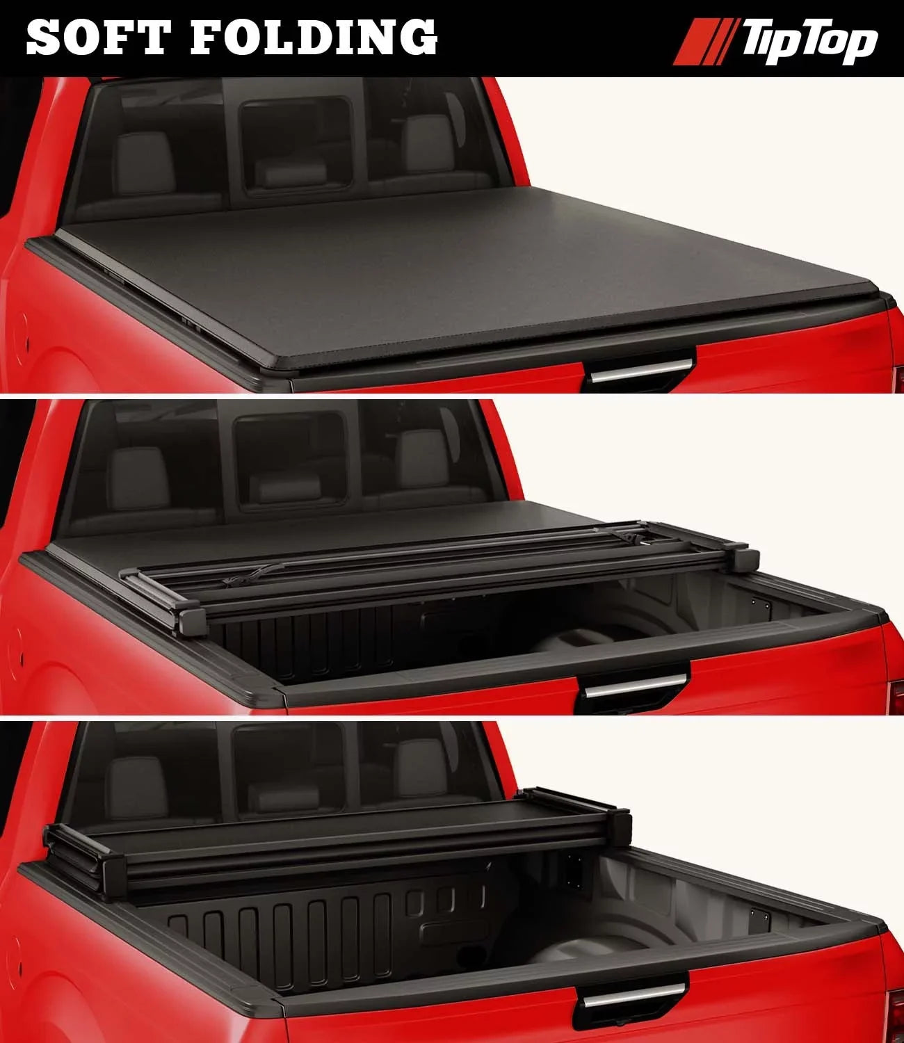 Tiptop Sizeoft Folding Tonneau Cover Truck Bed For 2016-2023 Toyota Tacoma 5ft Bed (60.5") | TPX3 |For Models With or Without The Deck Rail Sizeystem|