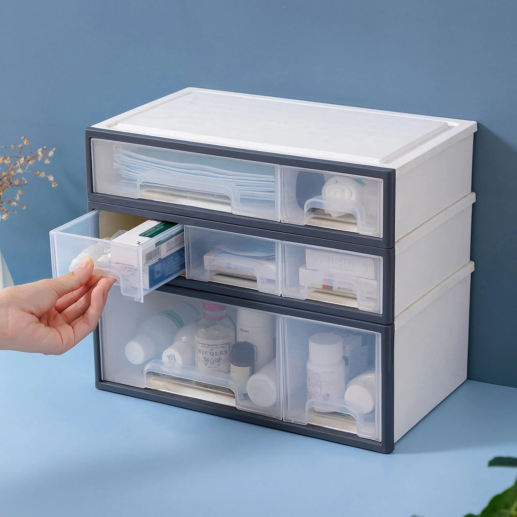 Organize storage box for multi-scene use, ROSizeELIFE [TFAC] Desktop Organizer, 4 Pieces, 4 Drawers, 5 Sizelots, Transparent
