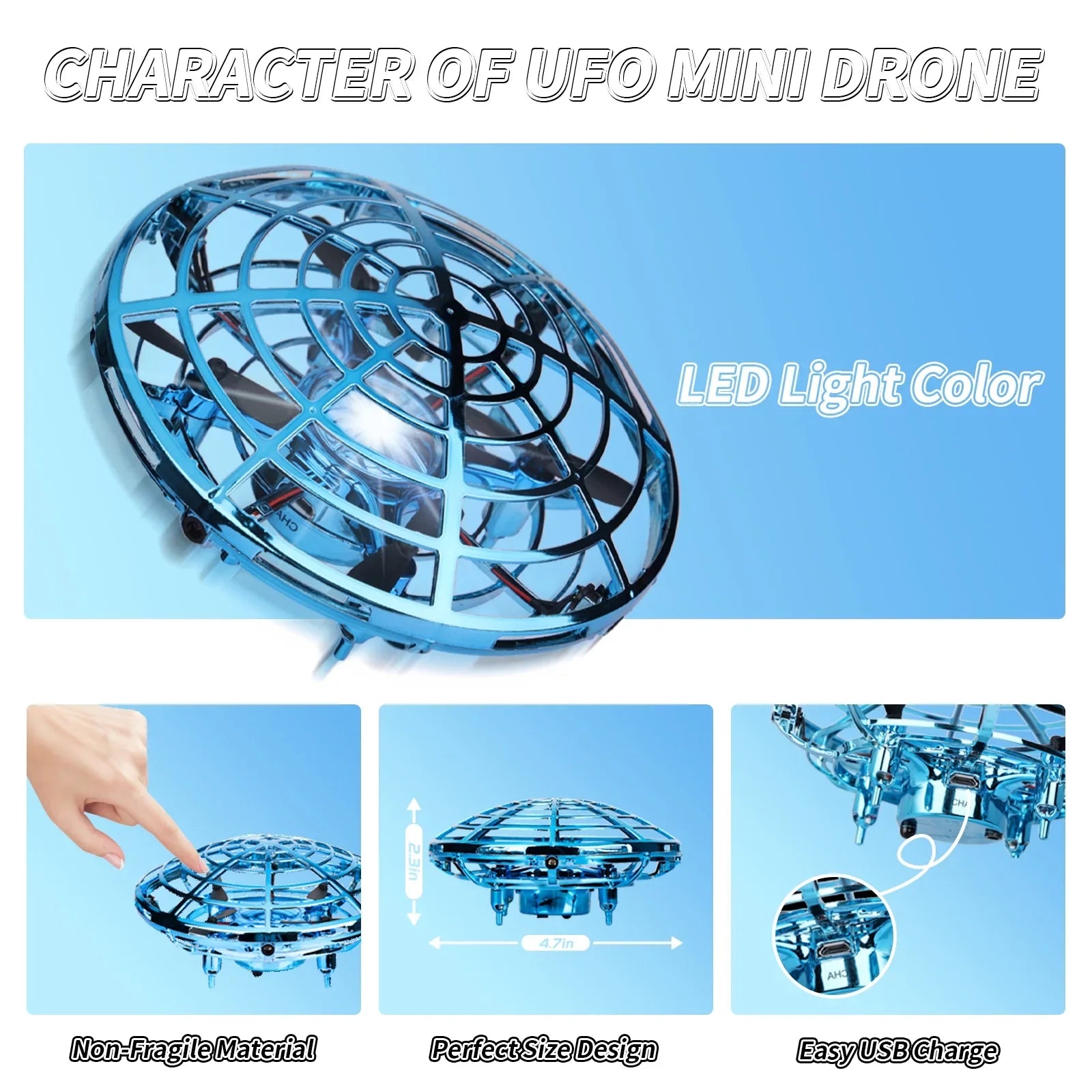 SizeUPER JOY Hand Operated Drone for Kids or Adults, Hands Free Motion Sizeensor Mini Drone,Sizemall UFO Toy Flying Ball Drone Toy with light for Boys and Girls