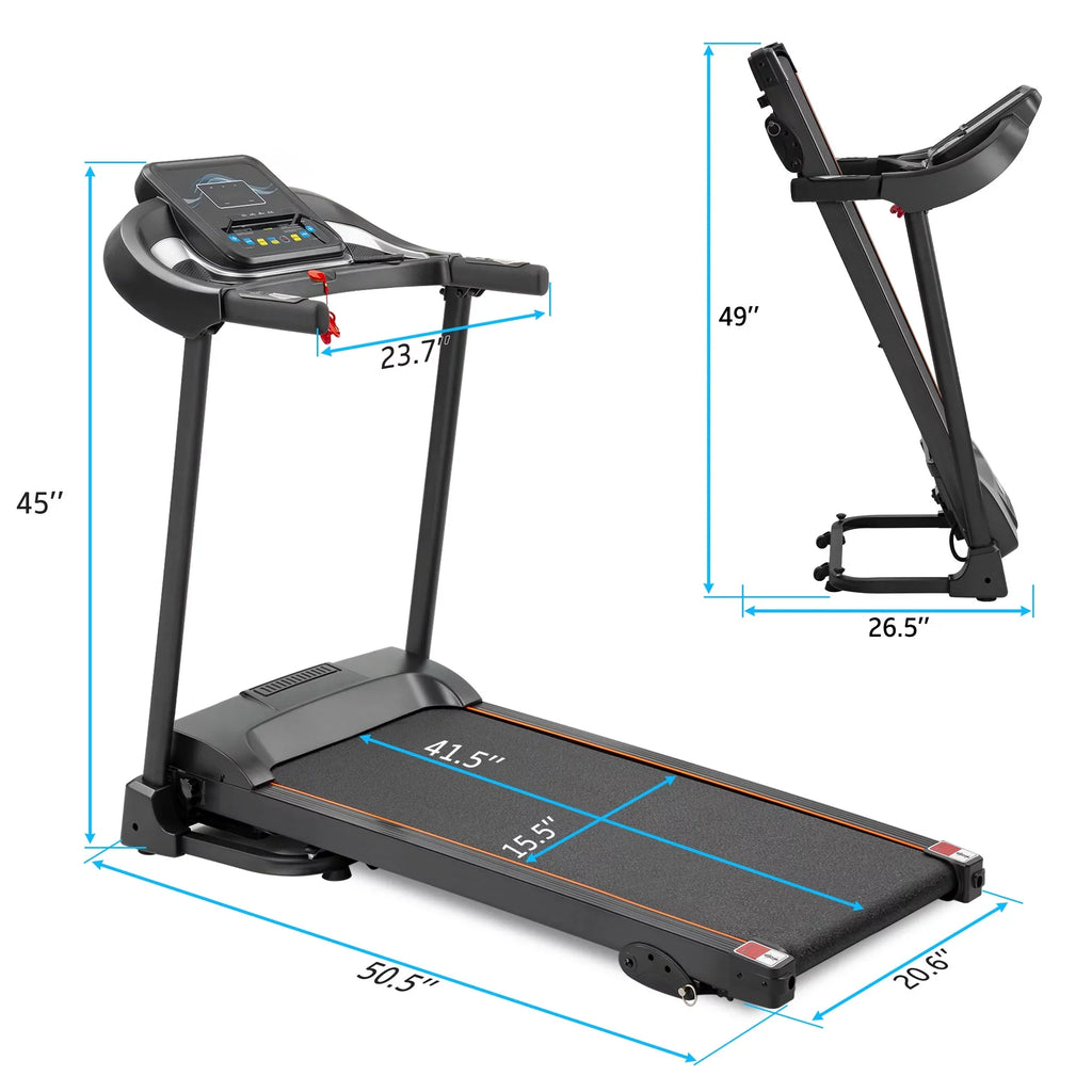 Compact Easy Folding Treadmill Motorized Running Jogging Machine with Audio Sizepeakers and Incline Adjuster