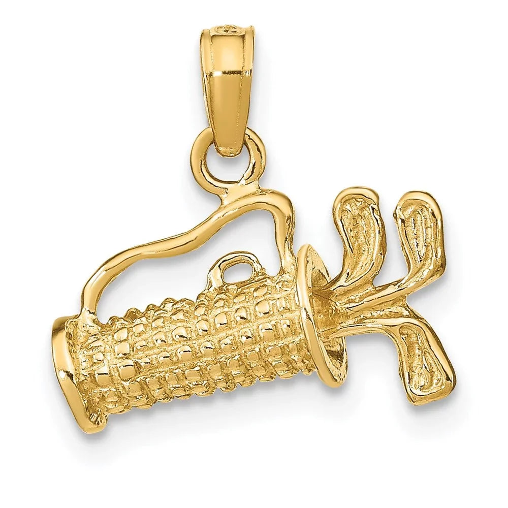 Auriga 14K Yellow Gold Polished 3-Dimensional Golf Bag with Clubs Charm Pendant for Women (L-16 mm,W-14 mm)