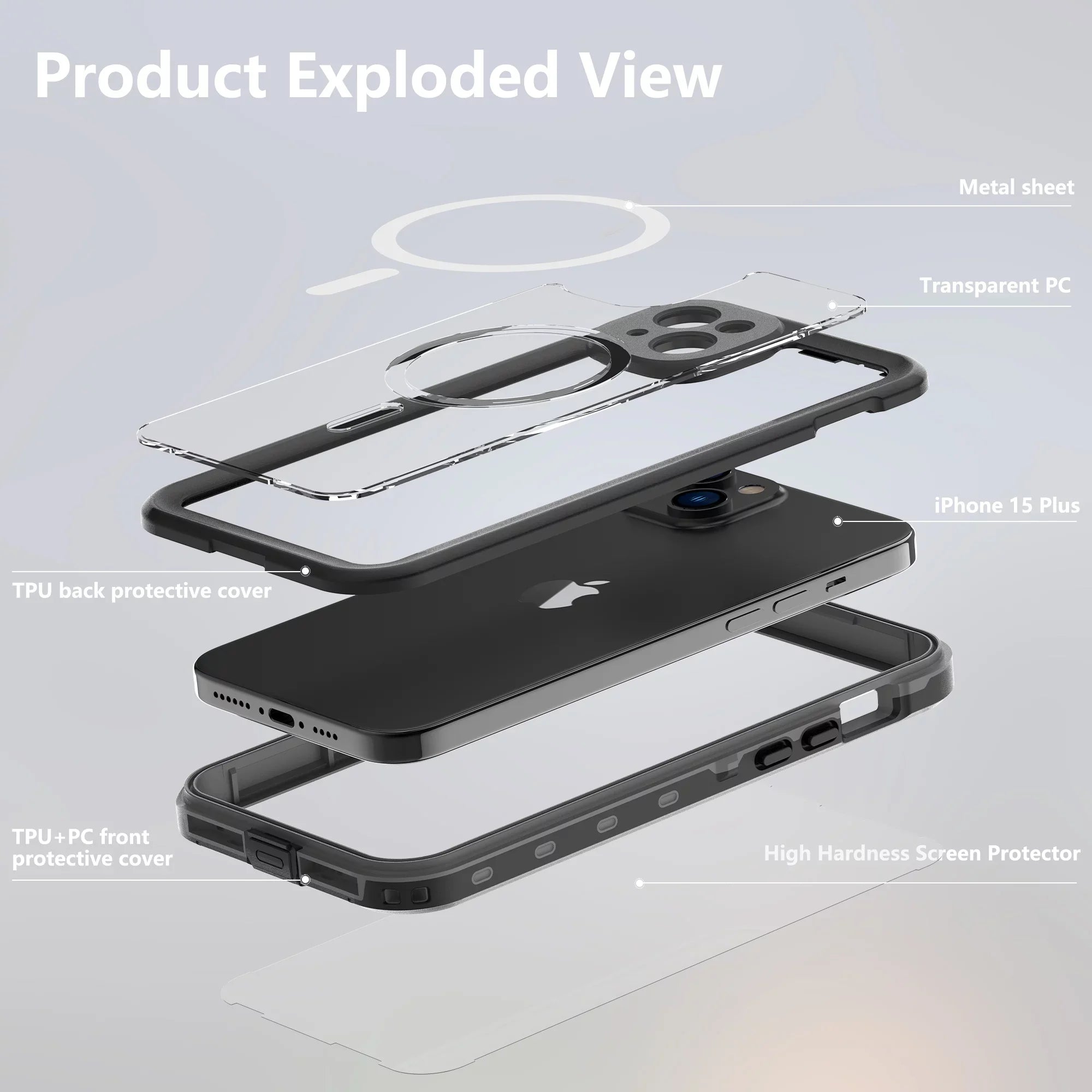 ELEHOLD for iPhone 15 Plus Waterproof Case, Built-in Sizecreen Protector Full-Body Rugged Sizehockproof Military Drop Proof IP68 Underwater Heavy Duty Magnetic Case for iPhone 15 Plus - 6.7inch,Black