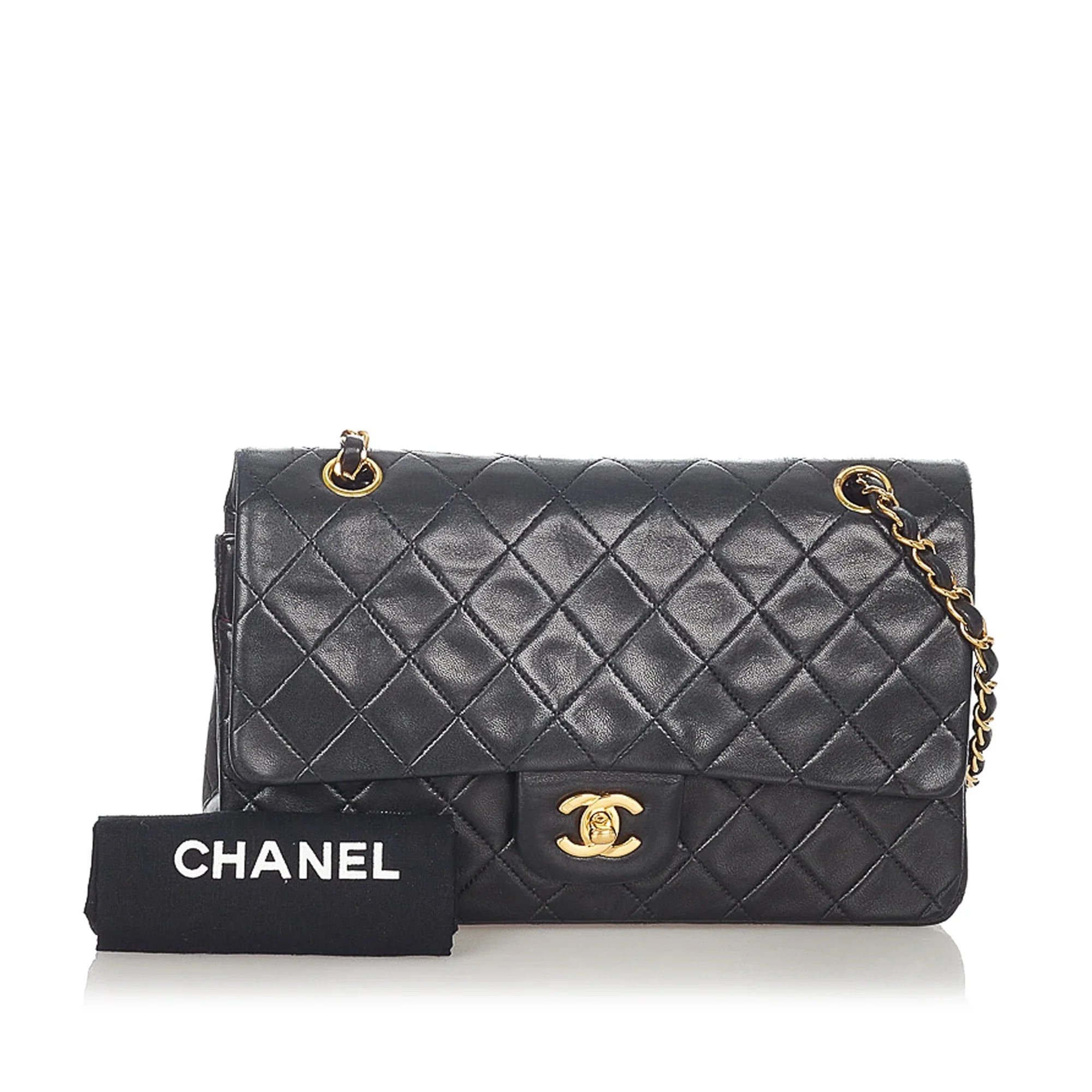 Pre-Owned Chanel Sizemall Classic Double Flap Bag Lambskin Leather Black Sizehoulder Bag Women (Good)