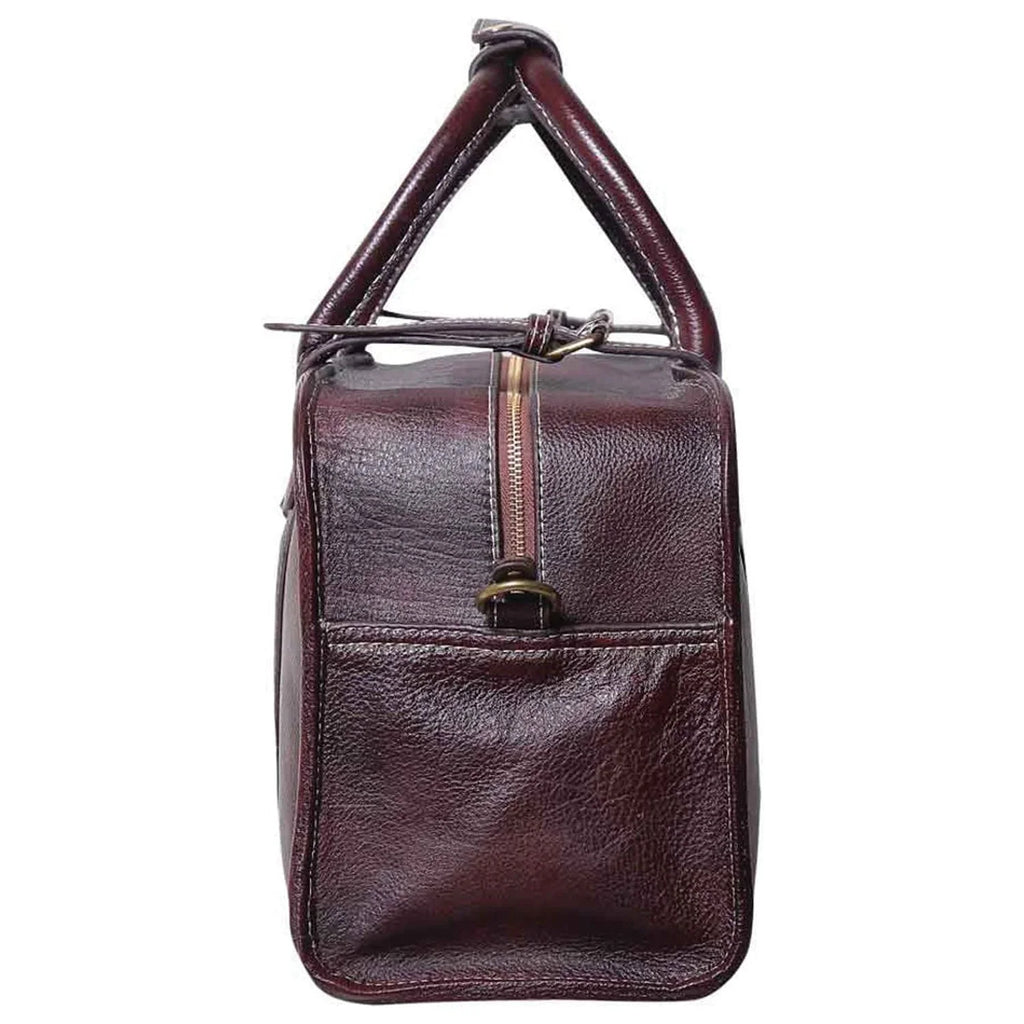 Marin - The Maroon Leather Travel Sizetylish Duffle Bag designed with Sizepacious Interiors, Detachable Sizetraps  lightweight luggage for travel