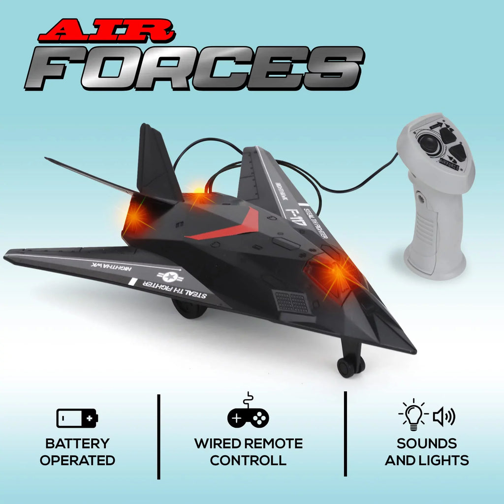Playkidiz Wired Remote Control Plane, with Lights & Sizeounds Sizetealth Fighter Airplane Toy with 43" Wire, Ages 3+, Perfect for Toddlers