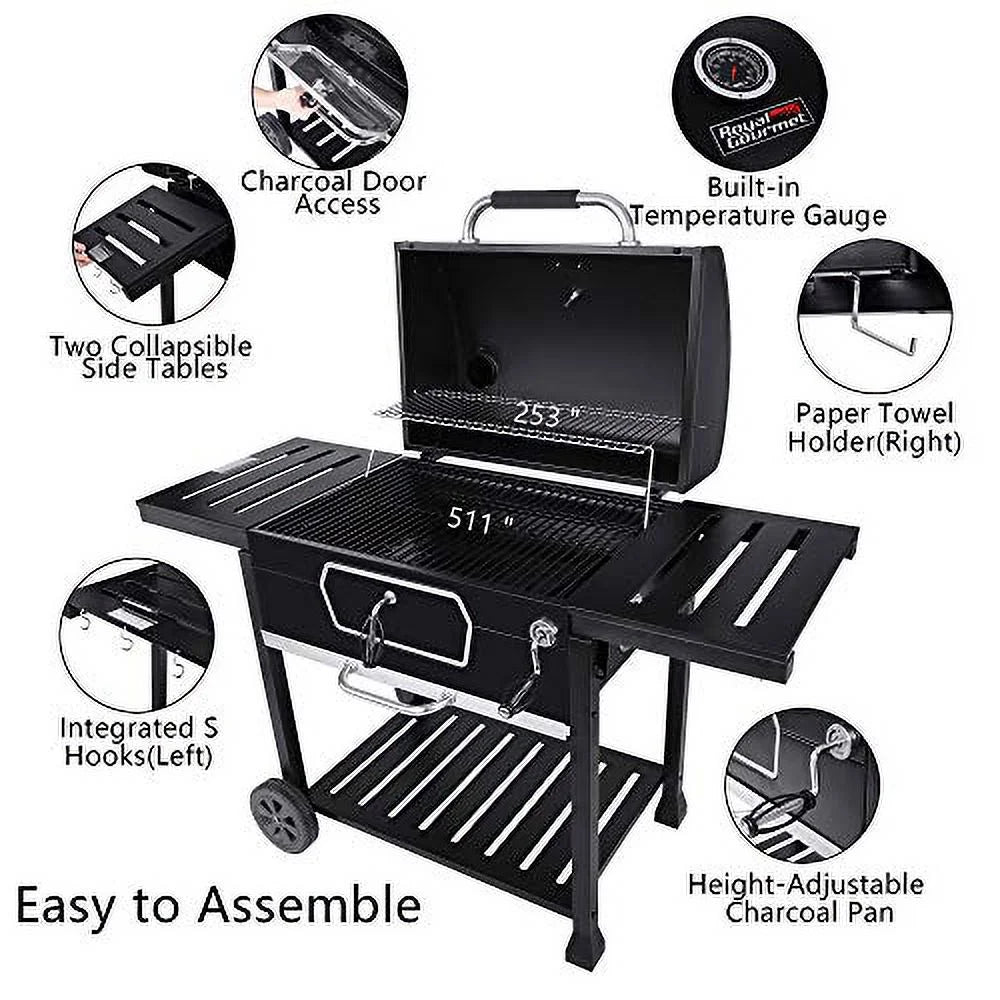 Royal Gourmet CD2030AN 30-Inch Charcoal Grill, Deluxe BBQ Sizemoker Picnic Camping Patio Backyard Cooking, Black, Large