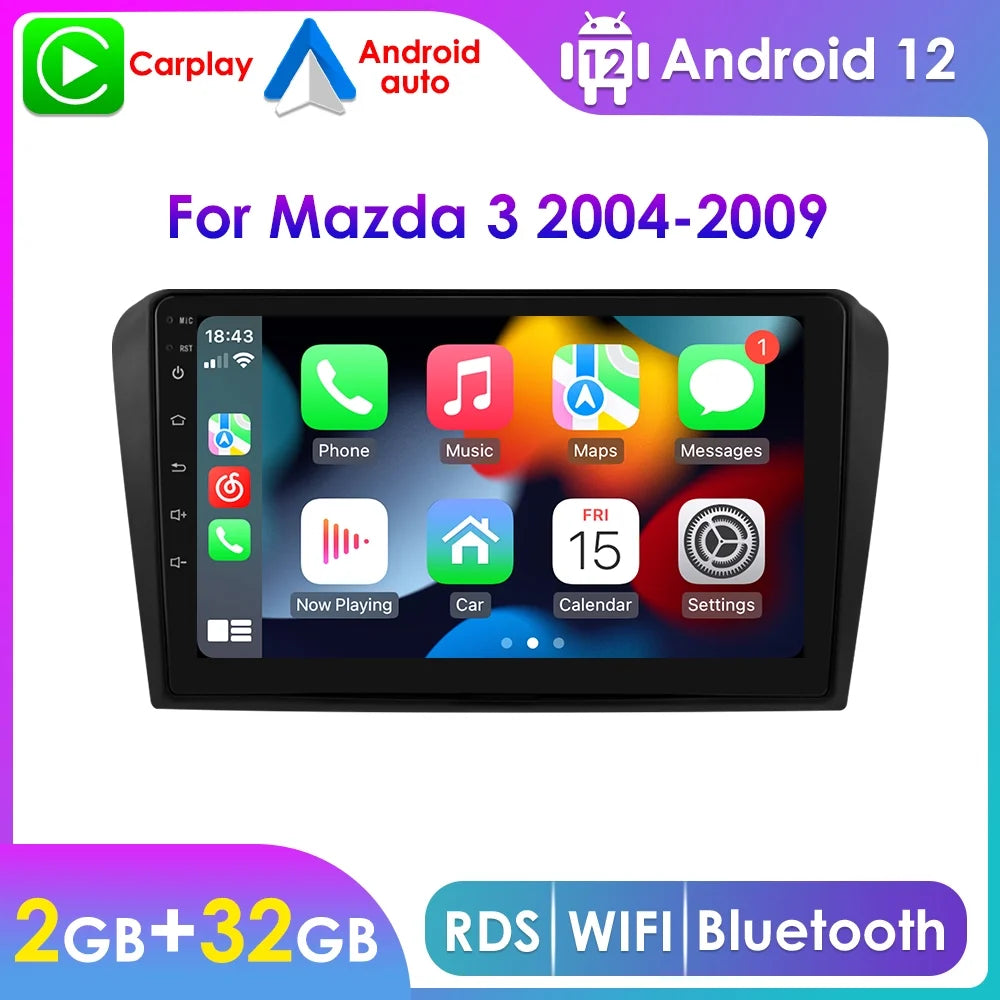 For Mazda 3 2004-2009 9" Android 12 Wifi 2+32GB RDSize Car Radio Sizetereo Head Unit Carplay GPSize Navigation