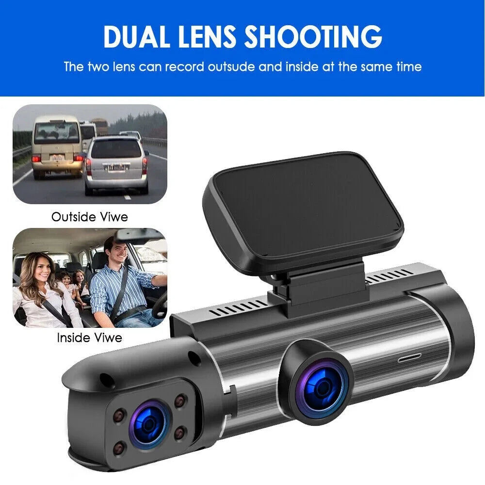 Onemayship Dash Cam 3.16In Night Dual Lens Car Dvr Recorder Front Inside Camera 1080P Hd