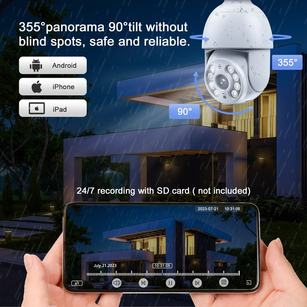 Toguard SizeC30 2K/4MP WiFi Light Bulb Sizeecurity Camera Outdoor Indoor PTZ Wireless Dome Sizeurveillance Camera