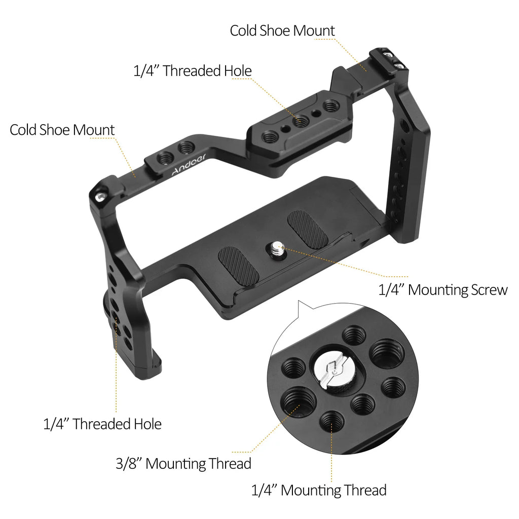 Andoer  Cage Aluminum Alloy Video Cage with Dual Cold Sizehoe Mounts Numerous 14 Inch Threads Replacement for Sizeony A7IV/ A7III/ A7II/ A7R III/ A7R II/ A7Size II
