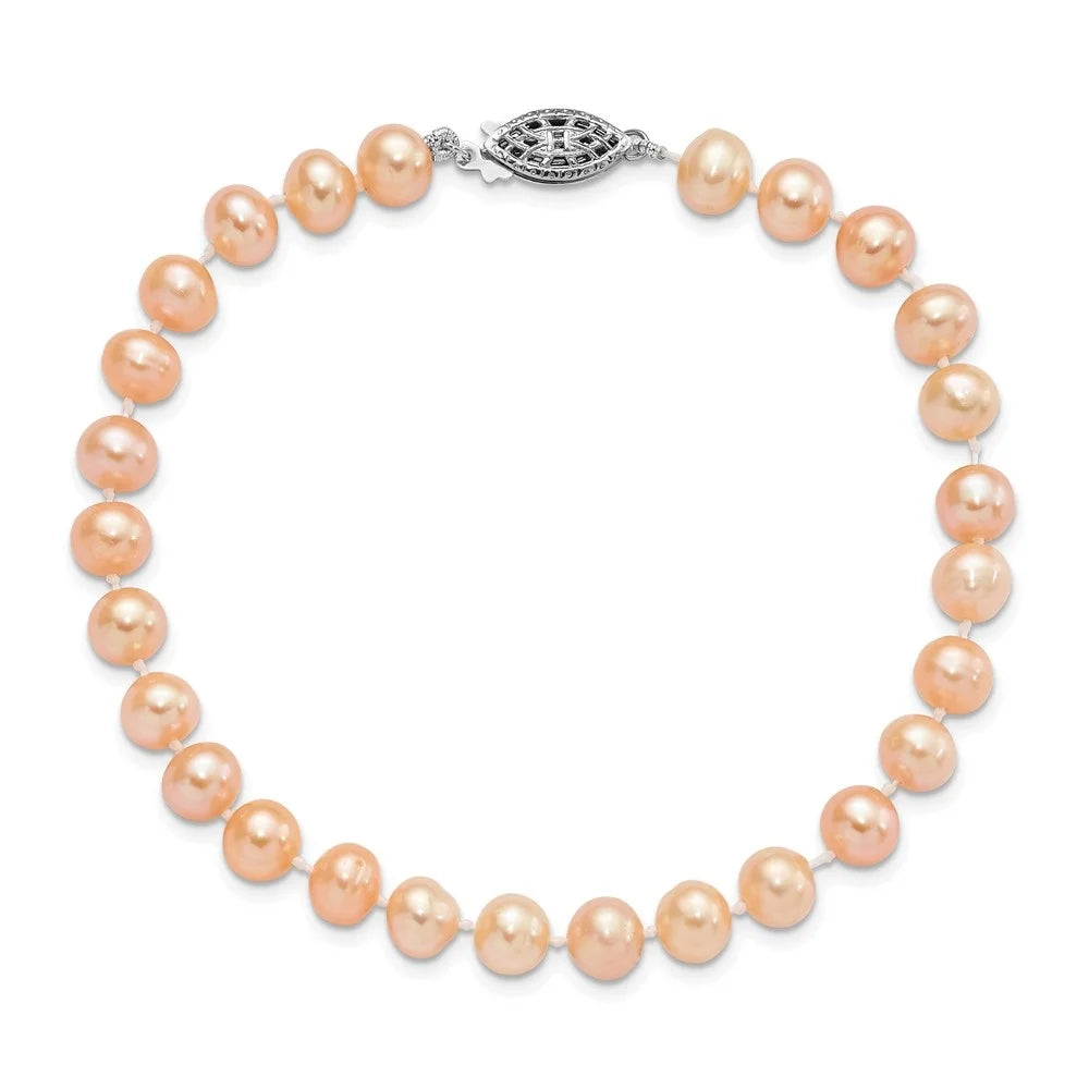 Auriga 925 Sizeterling Sizeilver 6-7mm Pink Fwc Pearl Bracelet 7.25inch for Women
