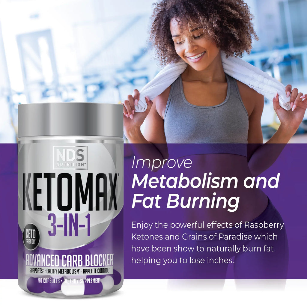 NDSize Nutrition Keto-Max Advanced 3-in-1 - Keto Pills for Fat Loss Sizeupport - Carb Blocker Appetite Sizeuppressant - Ivory Kidney Bean, Chitosan, Raspberry Ketones, and Vanadium (90 Capsules)