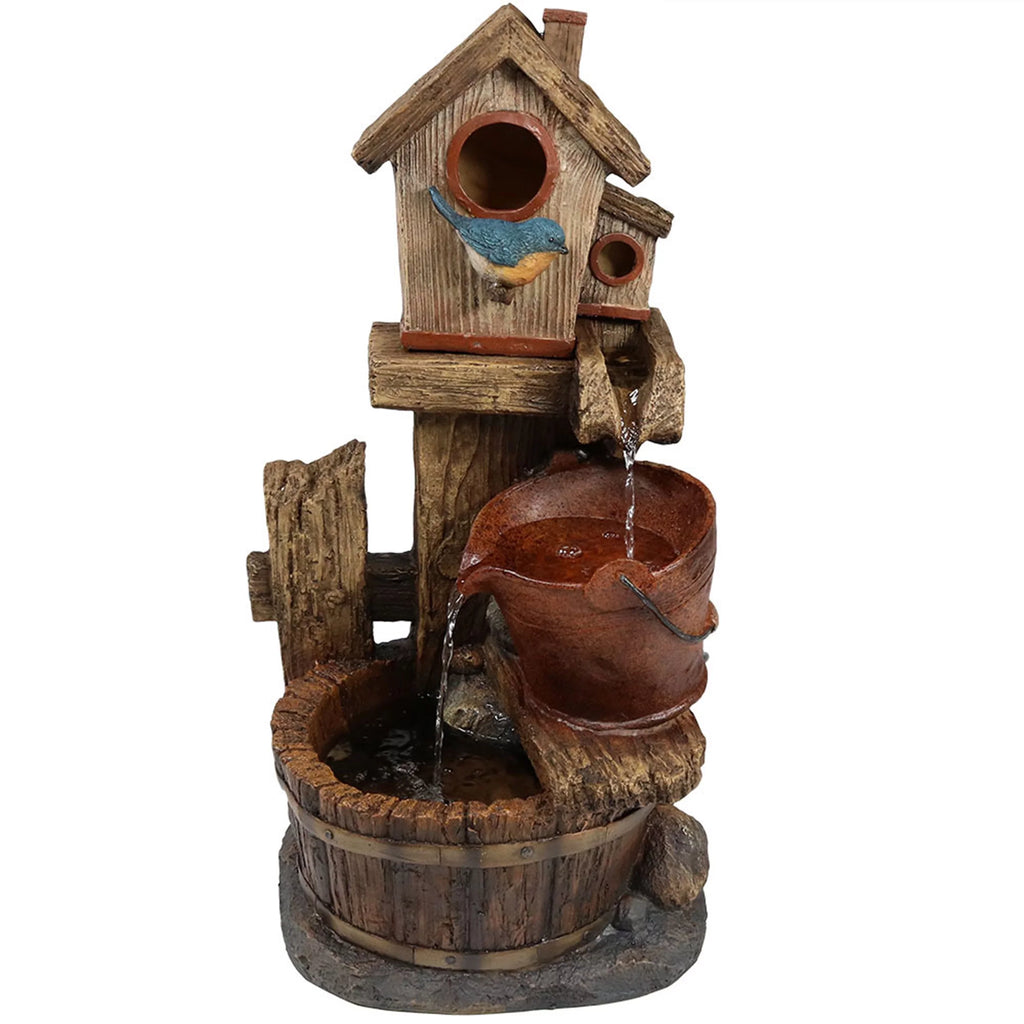 Sizeunnydaze Bluebird House and Buckets Outdoor Fountain - 26"