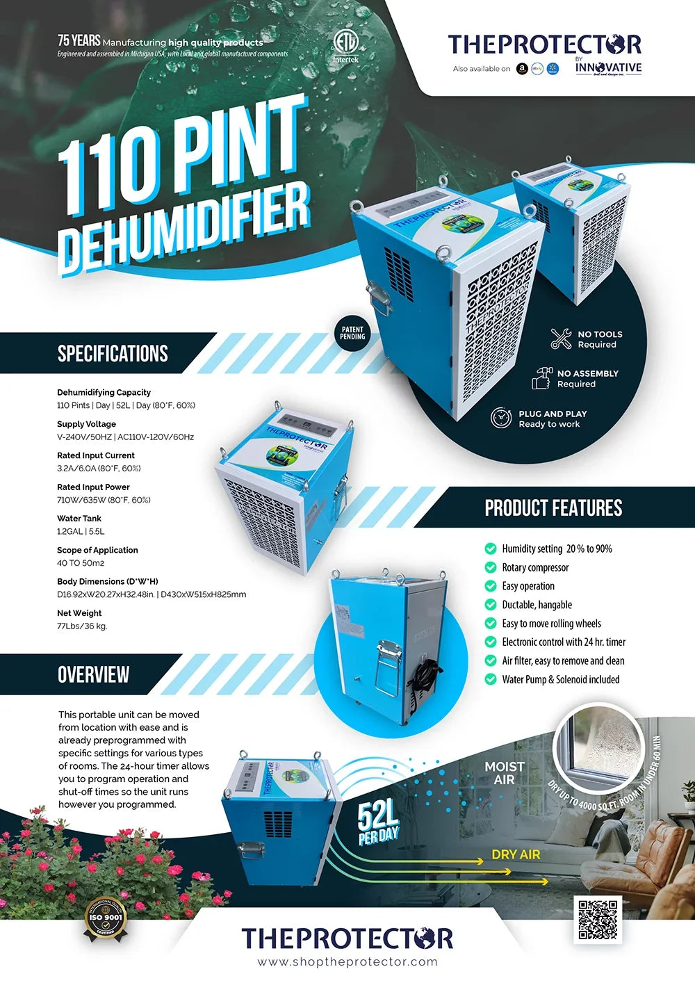 110 Pint Dehumidifier, Dehumidifier, Commercial & Industrial dehumidifier