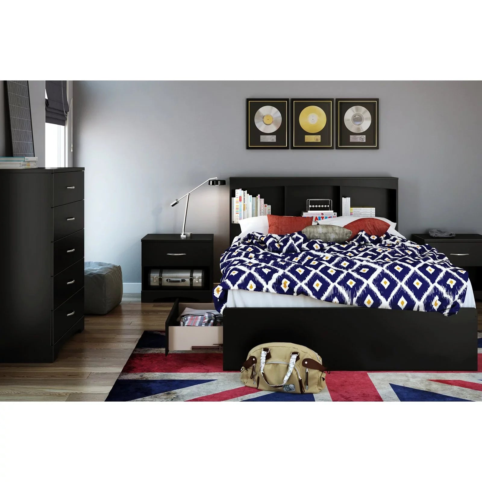 Full Mates Bed with Bookcase Headboard in Pure Ivory