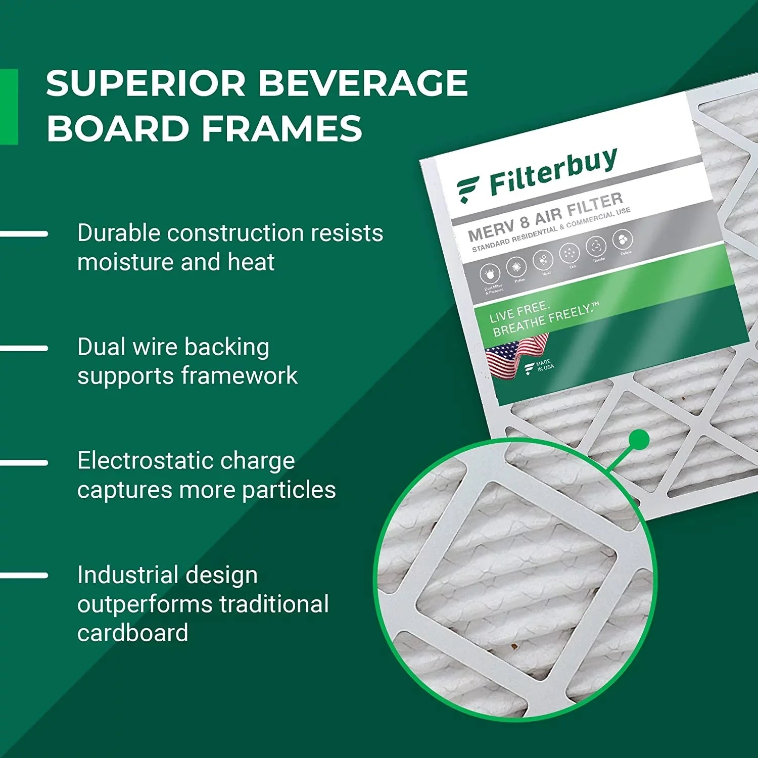 Filterbuy 12x20x1 MERV 8 Pleated HVAC AC Furnace Air Filters (5-Pack)