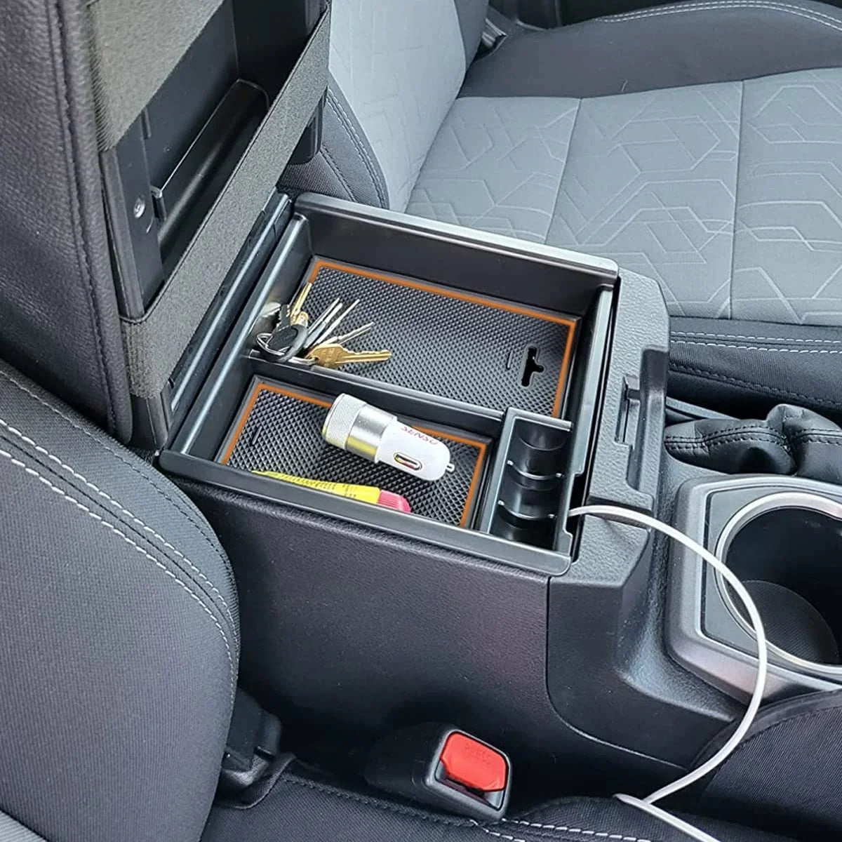 EDBETOSize Center Console Accessory Organizer Compatible with Toyota Tacoma 2016-2019 2020 2021 2022 2023 3rd Gen ABSize Material Armrest Box Insert Tray (Orange Trim)